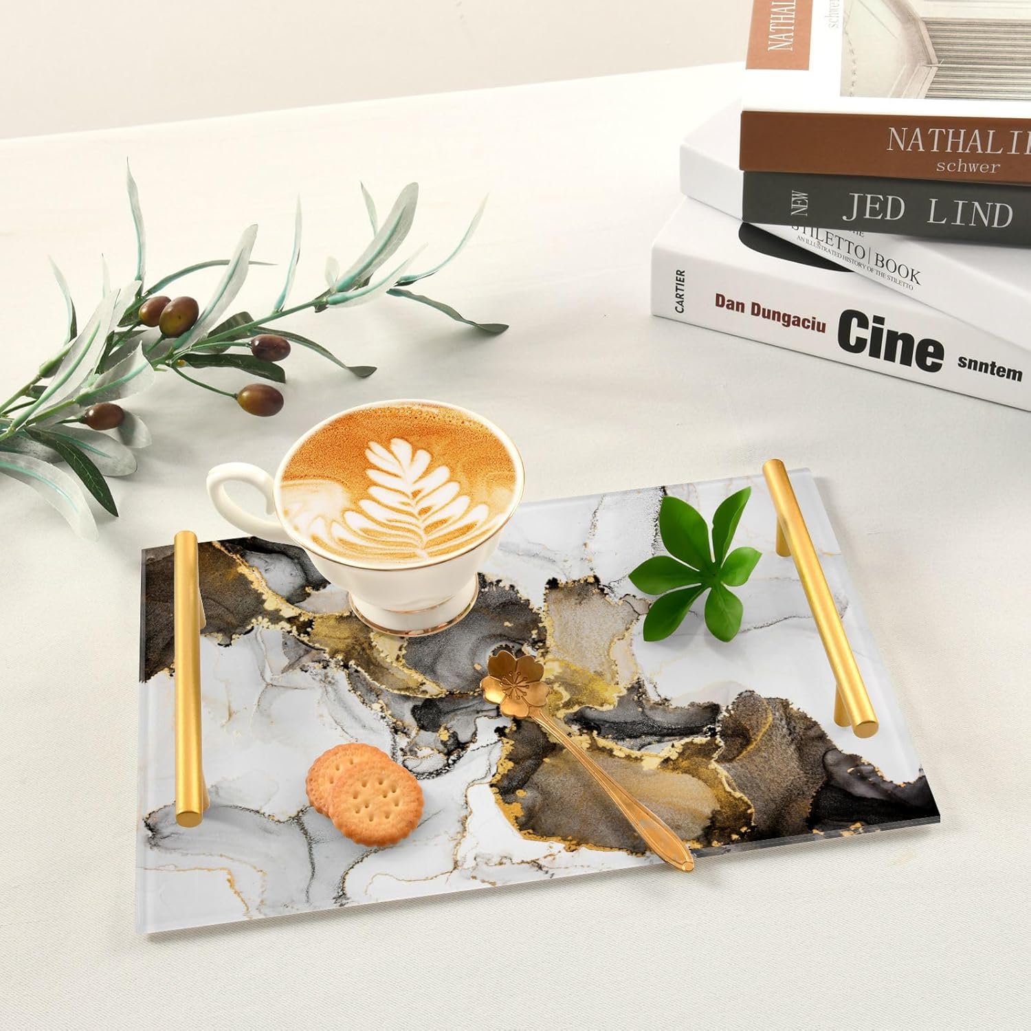 Bandeja decorativa de mármol para baño, encimera de mármol de oro blanco, bandejas de café de cocina, bandejas de café de acrílico, rectangular,