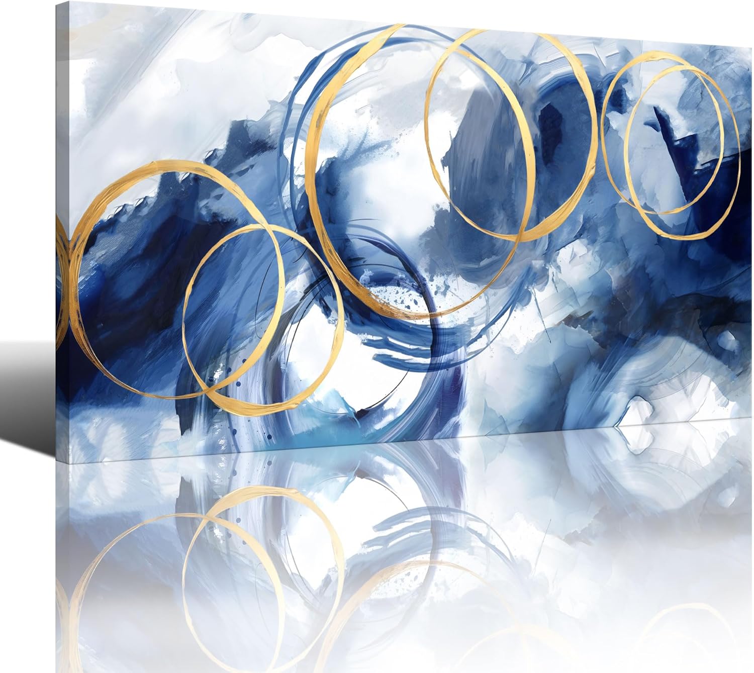 AJAZIKO Arte abstracto para pared, arte moderno azul, para decoración de pared, sala de estar, enorme lienzo de pared, cuadros de oficina, para