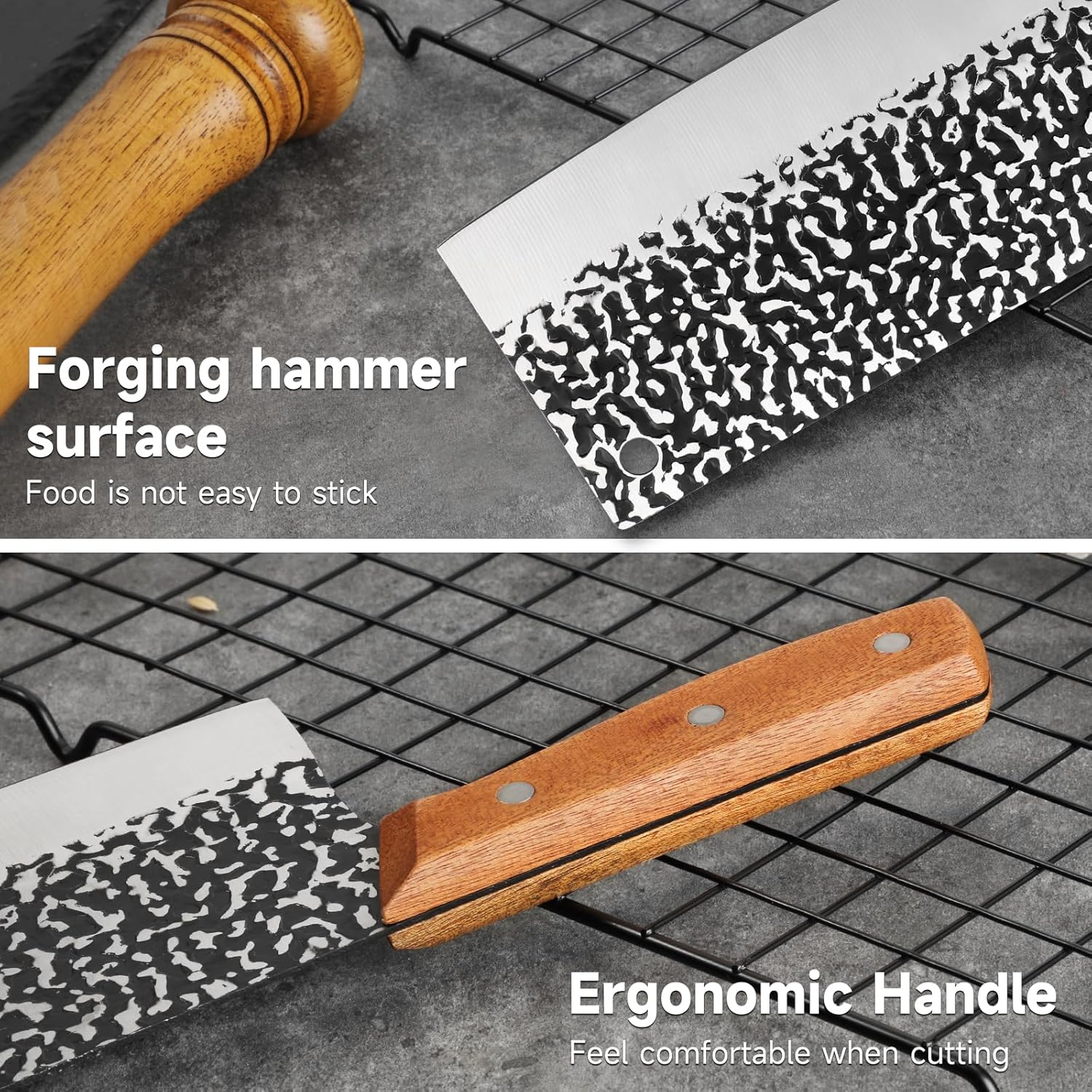 Cuchillo de carnicero profesional serbio de 7 pulgadas, ultra afilado, peso ligero, forjado a mano, cuchillo chino de carne de espiga completa