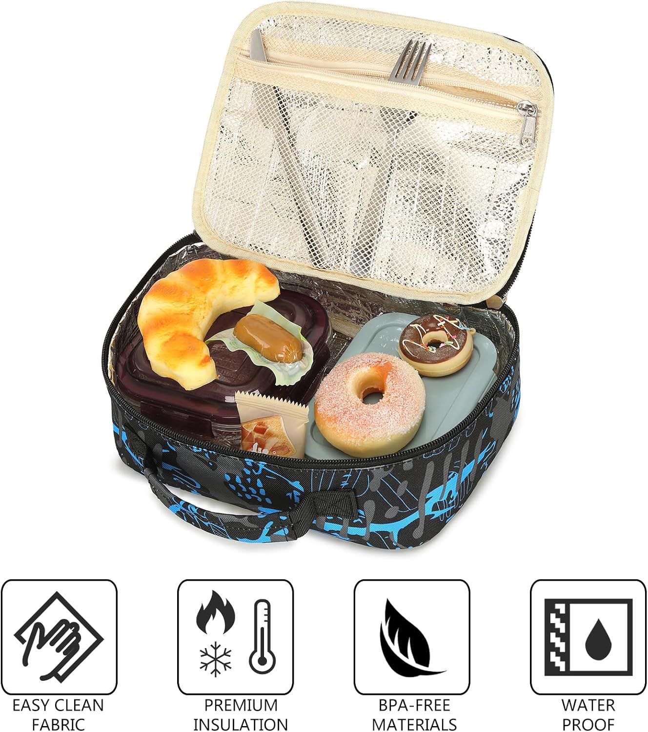 LEDAOU Lonchera con aislamiento térmico para niñas, bolsa de almuerzo reutilizable para escuela, picnic, senderismo, trabajo