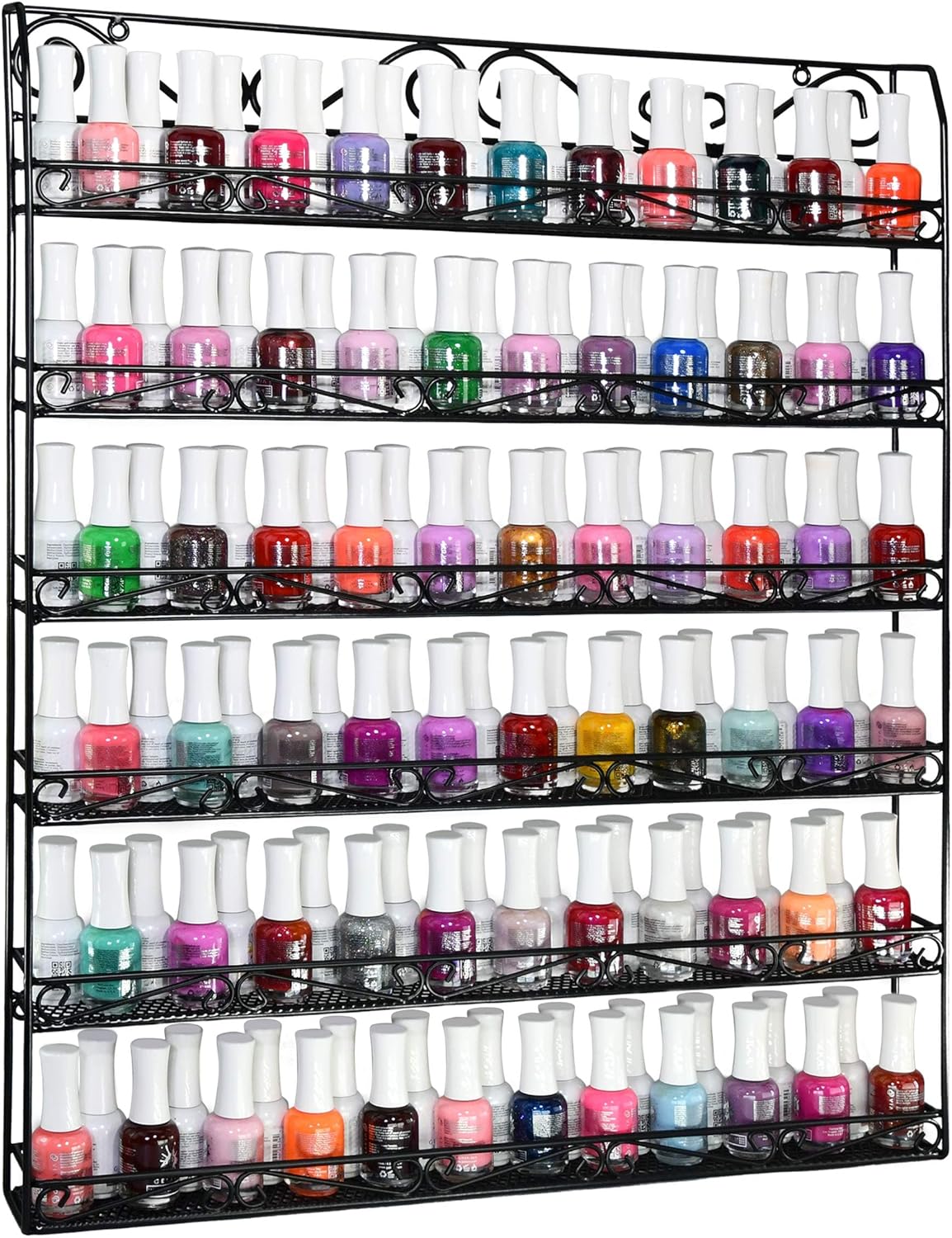 AMT – Estantes de esmalte de uñas de metal de 6 niveles para la pared, hasta 132 botellas, exhibición de esmalte de uñas de calidad transparente