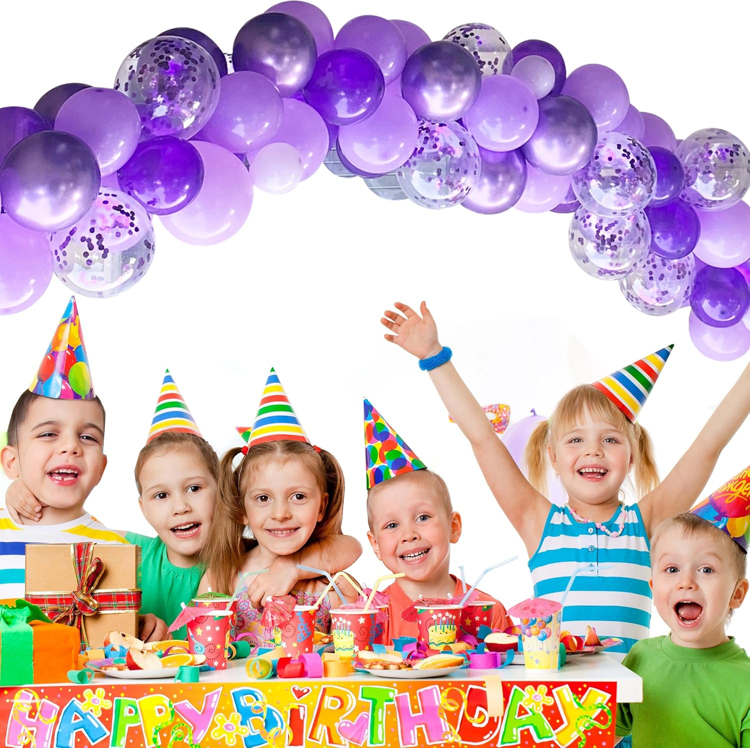 Paquete de 60 globos color morado y blanco de 12 pulgadas, morado oscuro, morado claro, morado metálico cromado y de confeti morado, para