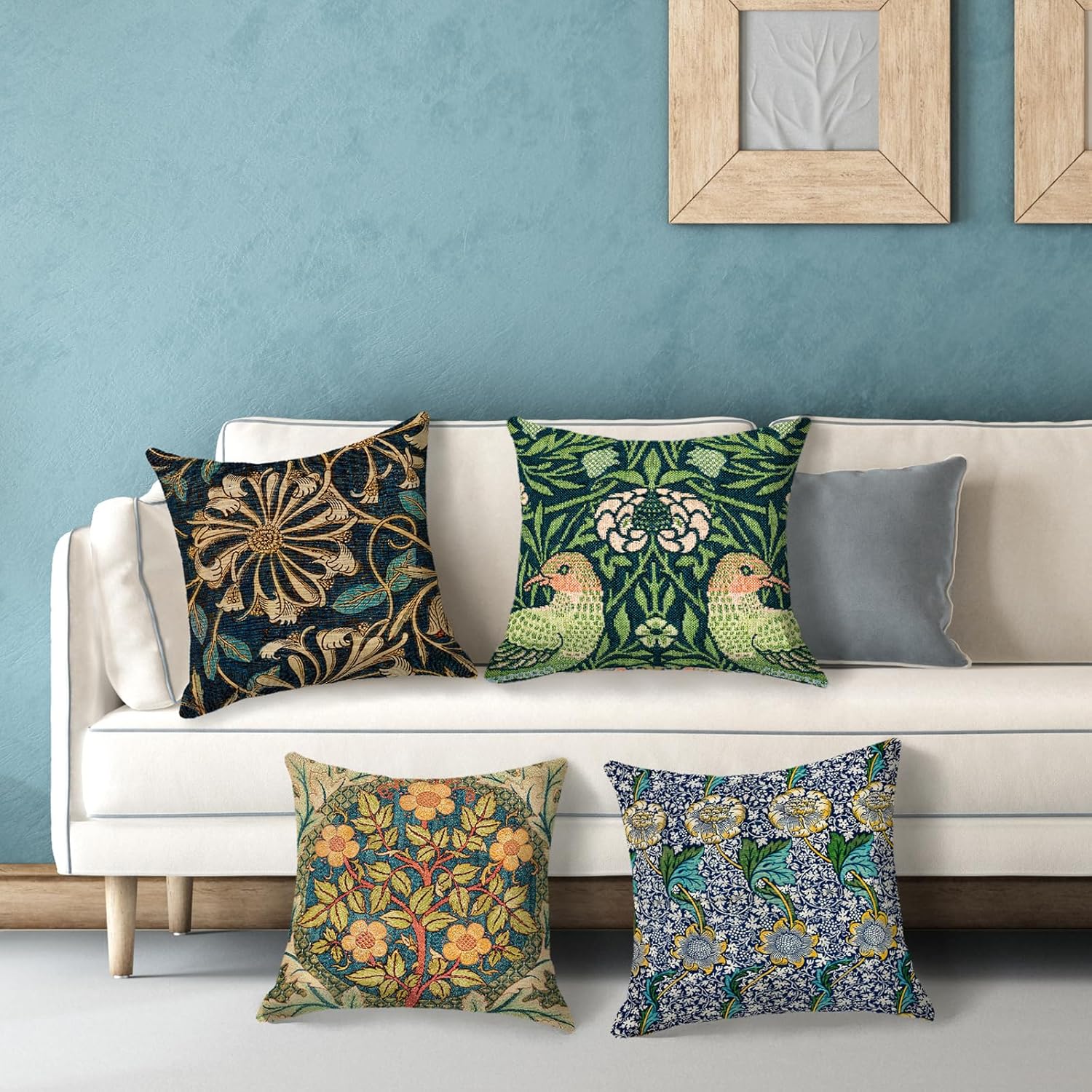 HOSTECCO William Morris – Juego de 4 fundas de almohada de 18.0 x 18.0in, diseño de corona de rosa de madreselva, fundas de cojín cuadradas