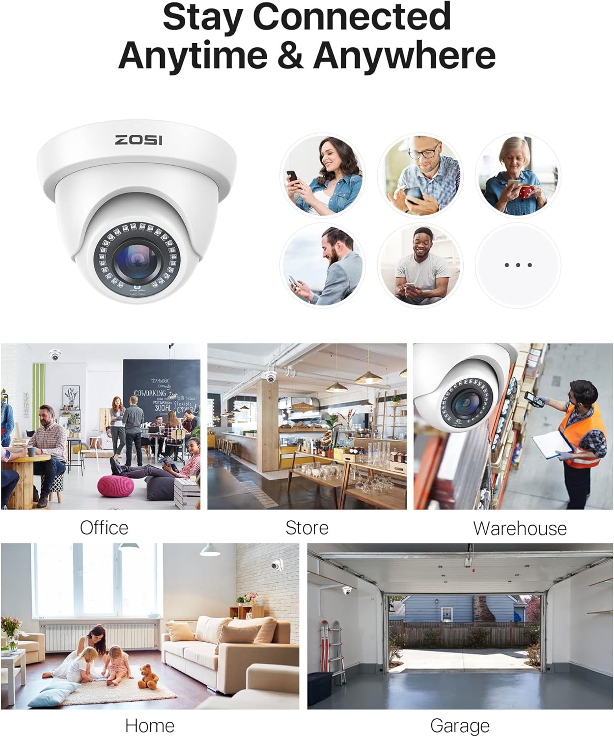 ZOSI Paquete de 2 cámaras de seguridad de 2.0MP HD 1080P TVICVIAHD para interiores y exteriores, 80 pies, visión nocturna, CCTV, domo, cámaras domo