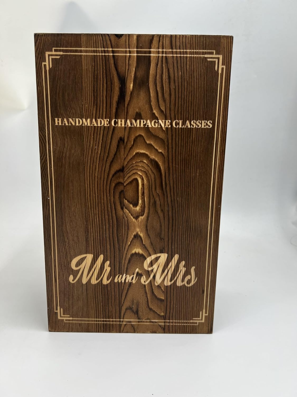 NUPTIO Copas de champán de cristal juego de 2 copas de champán de boda con caja de regalo de madera, flauta de brindis de Mr & Mrs para novia,