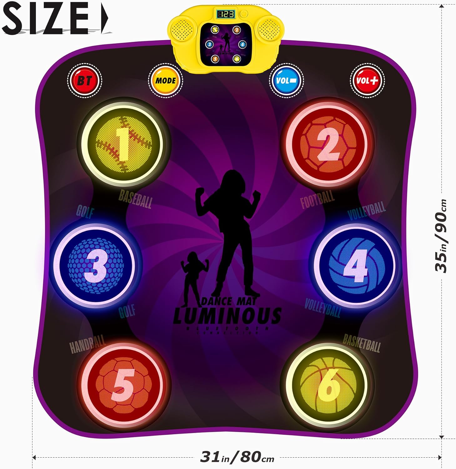 Tapetes de baile para niños de 3 a 12 años, almohadilla de baile con 6 botones iluminados, tapete de juego de baile musical con 5 modos de juego,