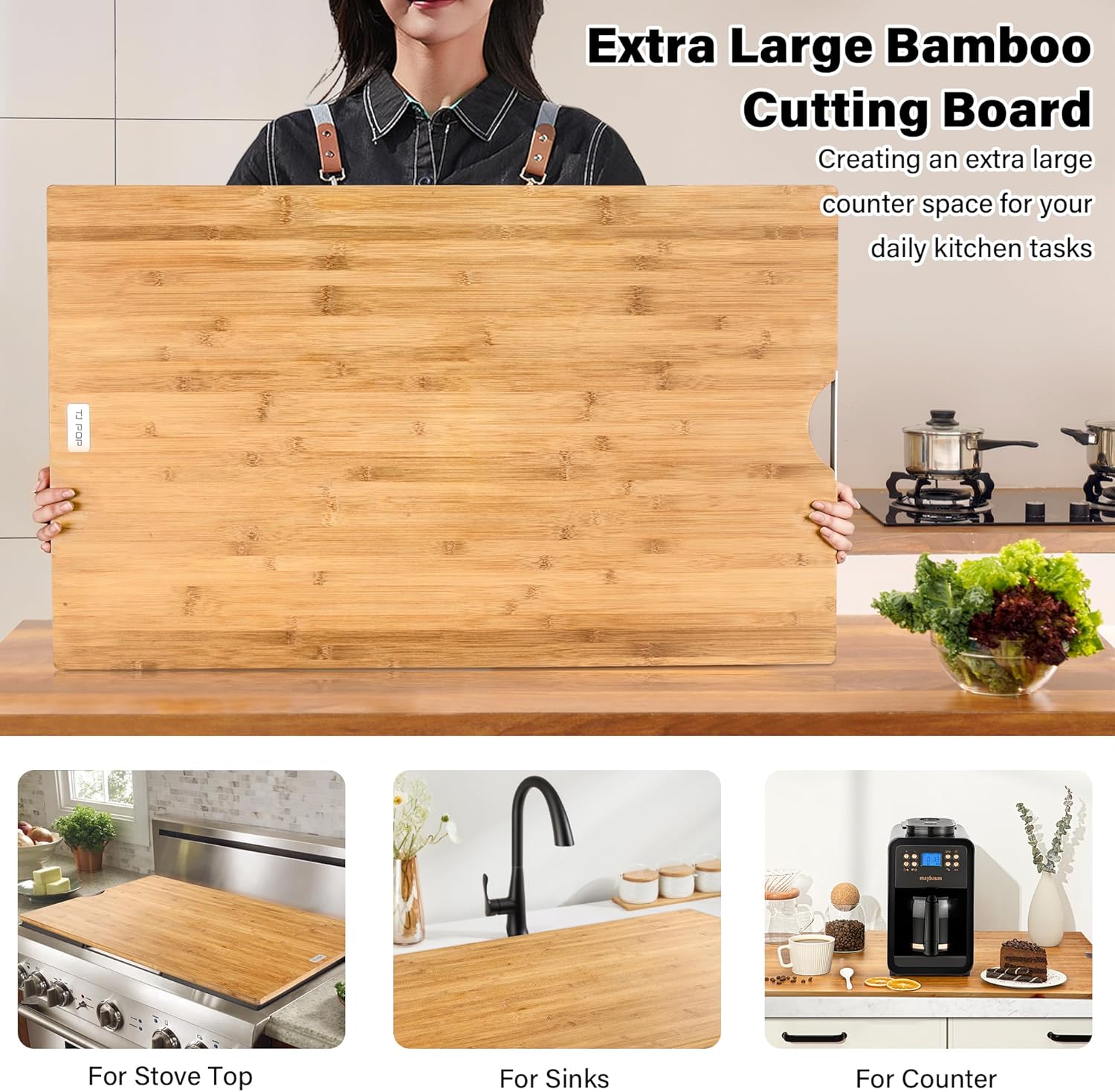 Tabla de cortar de bambú extragrande de 36 x 22 pulgadas, tabla de cortar 4XL para cocina, tabla de cortar tabla de charcutería de 0.8 pulgadas de