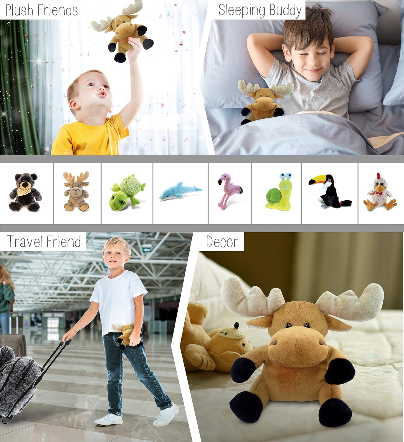 DolliBu – Peluche de alce de peluche, alce sentado suave, abrazable, adorable juguete de peluche de alce marrón, lindo regalo de vida salvaje para