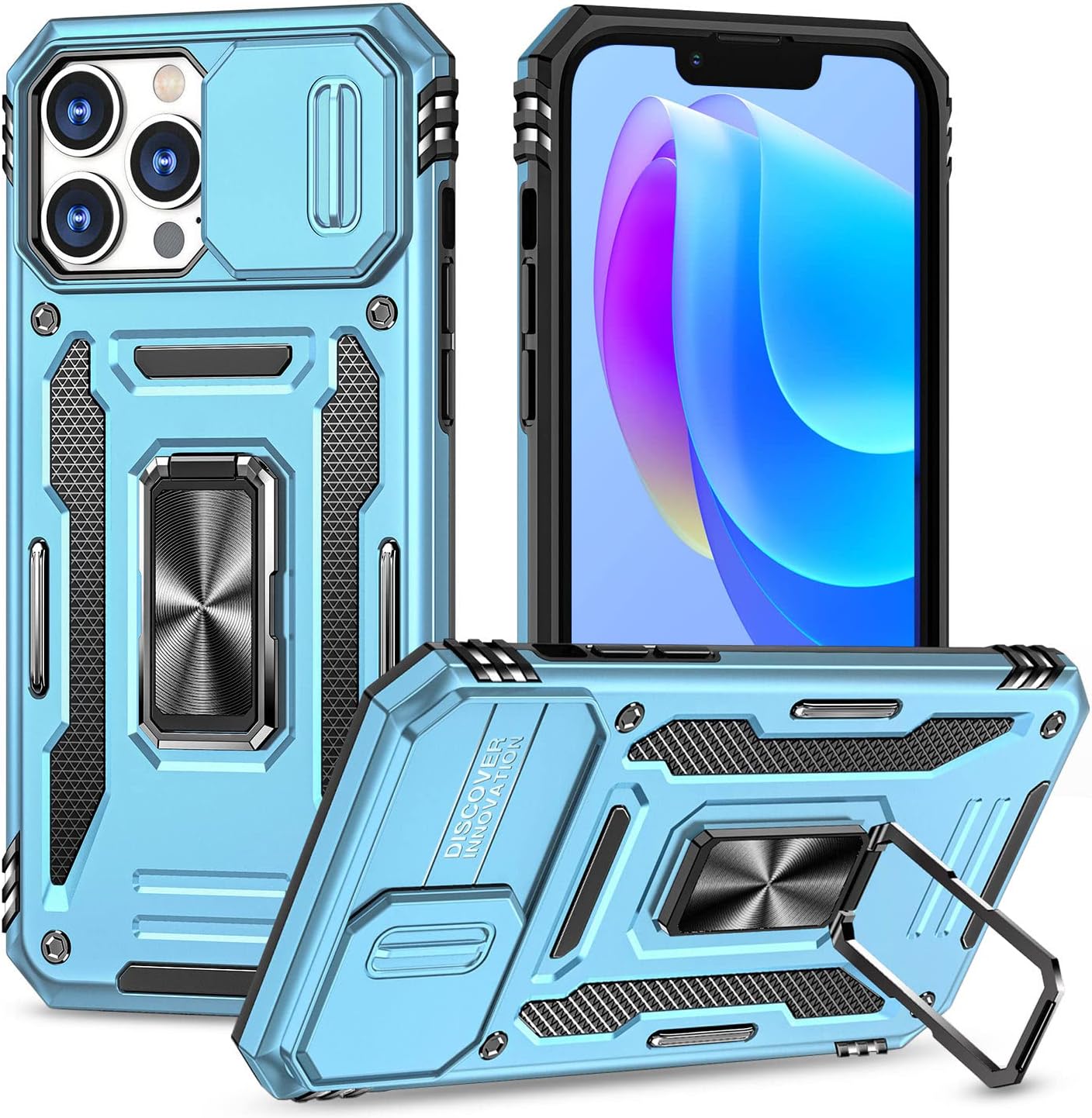 Funda de teléfono para iPhone 13 Pro, funda para iPhone 13 Pro con cubierta para lente de cámara, con soporte de anillo, soporte magnético para