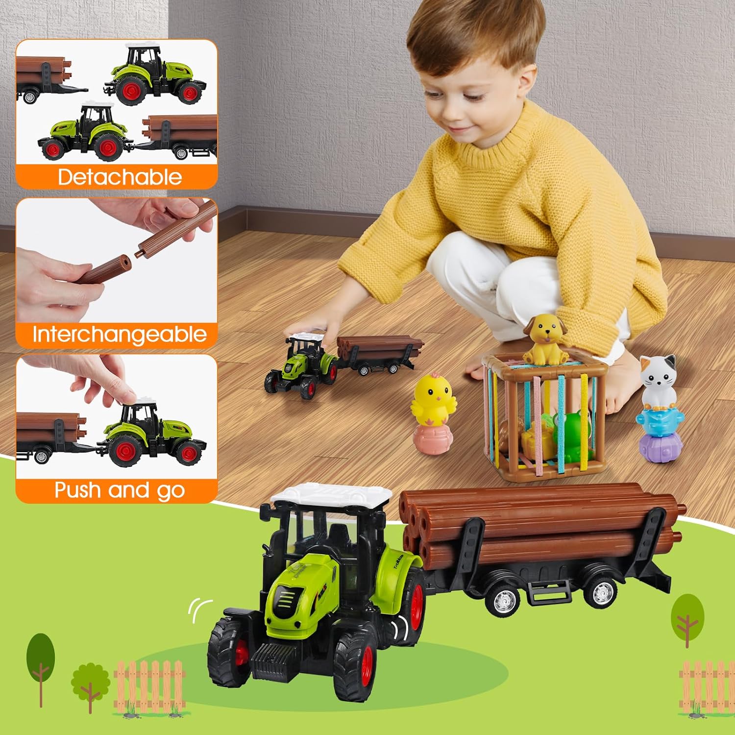 TingingYuli Juguetes Montessori para niños de 1, 2, 3 años, 4 en 1, animales de granja, juguetes de granero para niños pequeños de 1 a 3 años, juego
