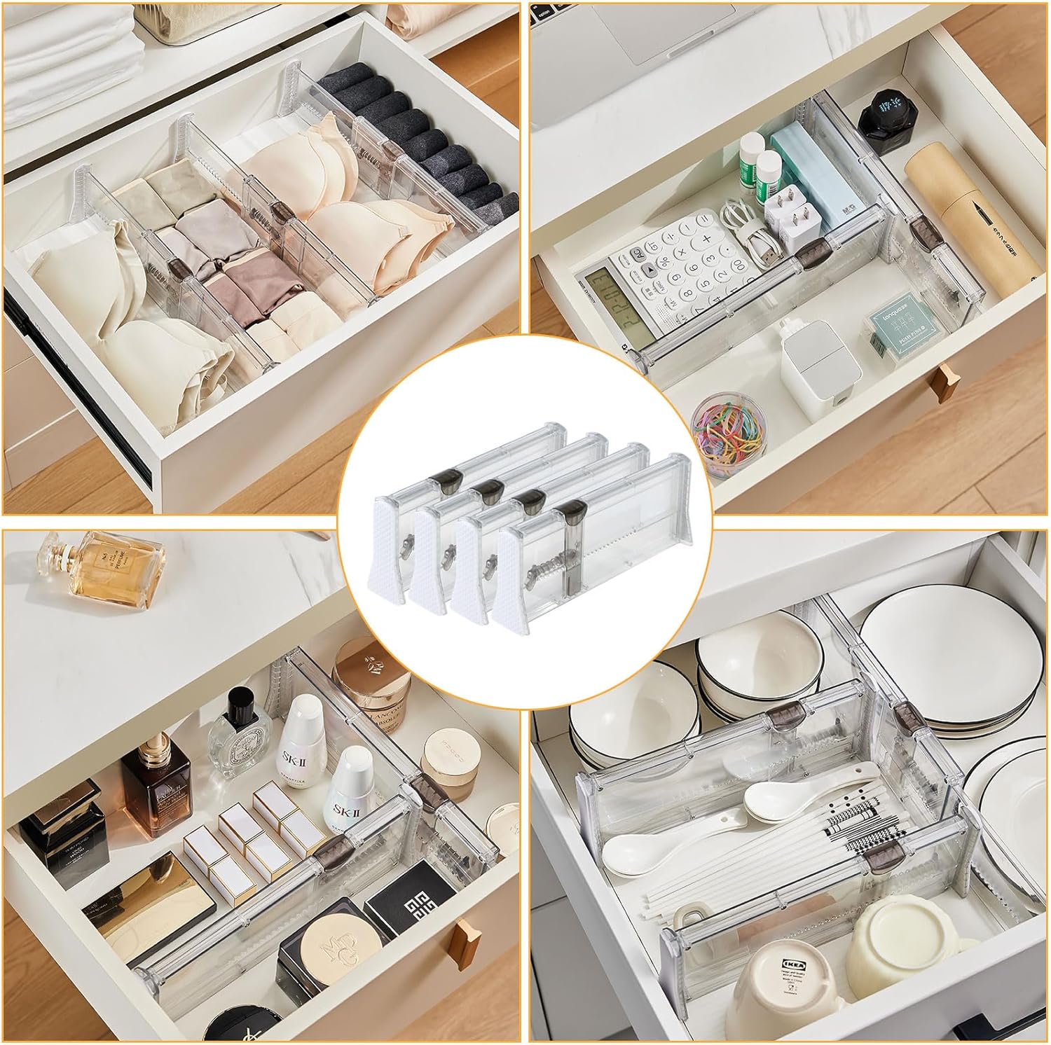Organizador de cajones, separador de aparador expandible, divisor de cajones ajustable para ropa, utensilios de cocina, dormitorio, estantería, con