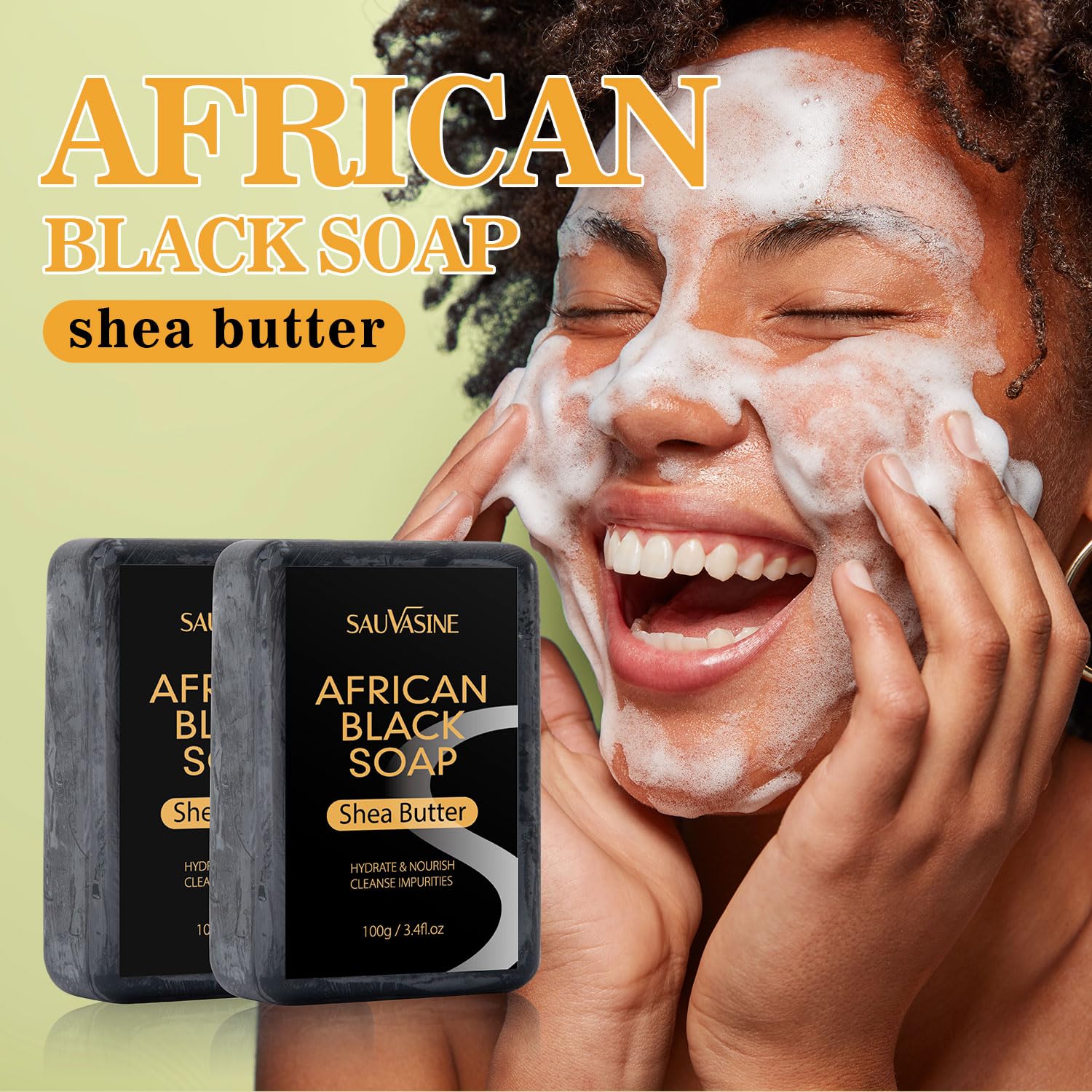 Lanthome Jabón negro africano orgánico para rostro y cuerpo, jabón suave hecho a mano para acné y manchas oscuras, piel suave con manteca de karité,