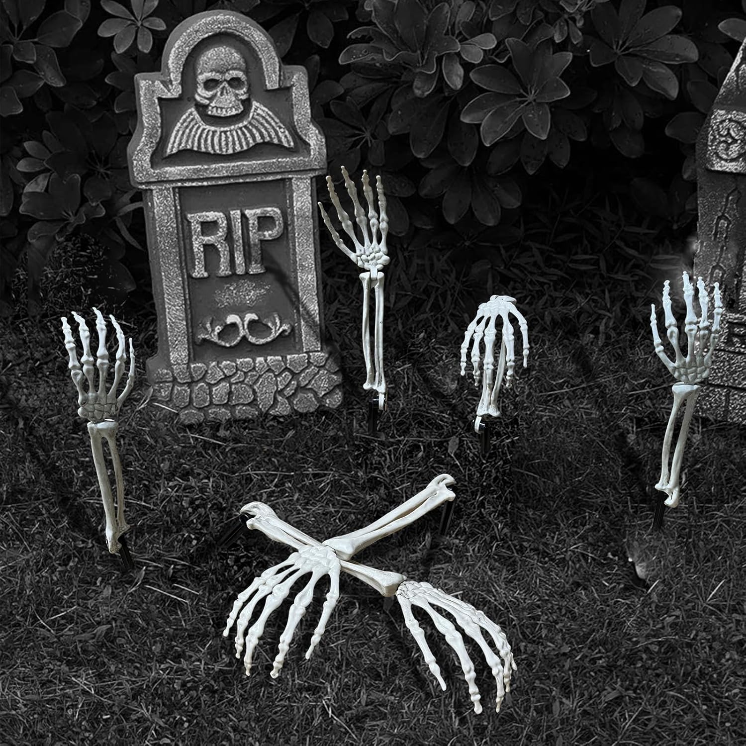 Estacas de esqueleto para decoración de Halloween de patio al aire libre, manos de esqueleto de aspecto realista, para estacas de césped, jardín,