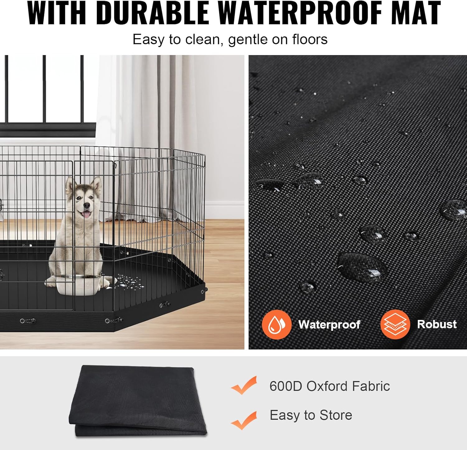 VEVOR Corralito plegable de metal para perros, valla para mascotas para acampar con almohadilla inferior, 24 pulgadas de alto, 8 paneles de jaula