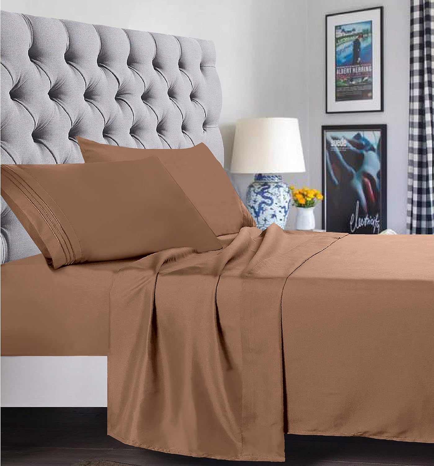 Elegant Comfort – Juego de sábanas de 1500 hilos de calidad egipcia, supersuave, sin arrugas y resistente a las arrugas, 4 piezas, bolsillo profundo