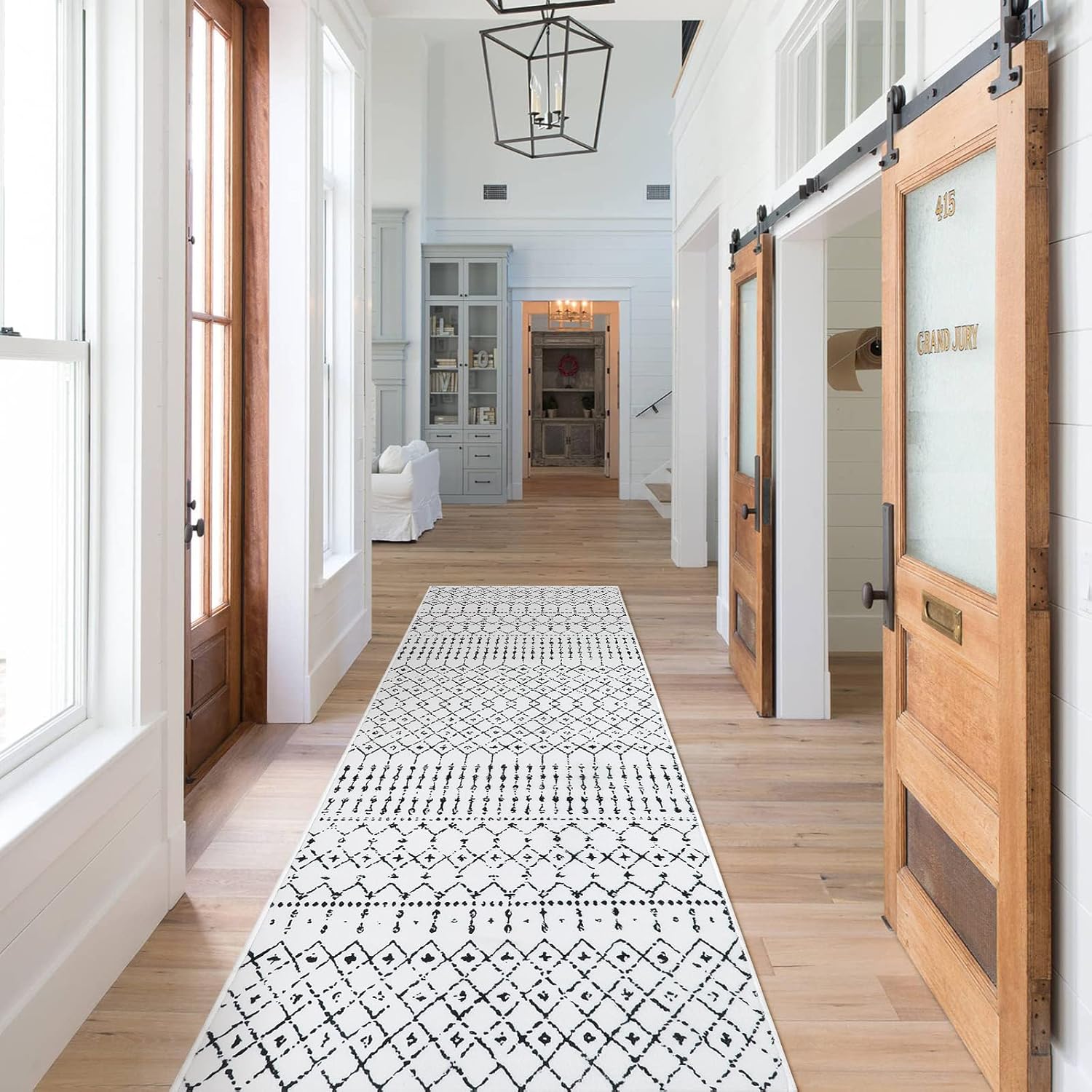 LIVEBOX Alfombra lavable en blanco y negro de 2.5 x 8 pulgadas, alfombra geométrica para pasillo, alfombra larga para entrada, alfombra marroquí