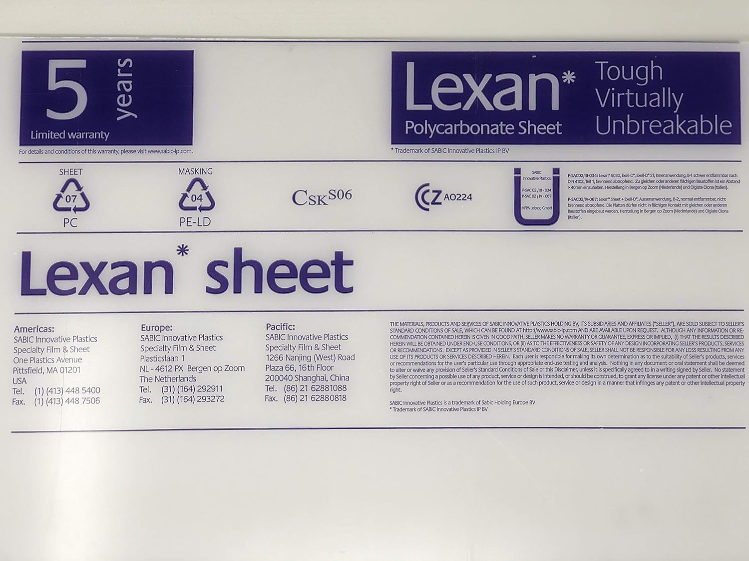 Polycarbonate Lexan Hoja Transparente 18″ x 30″ x 48″ – Thermoforming