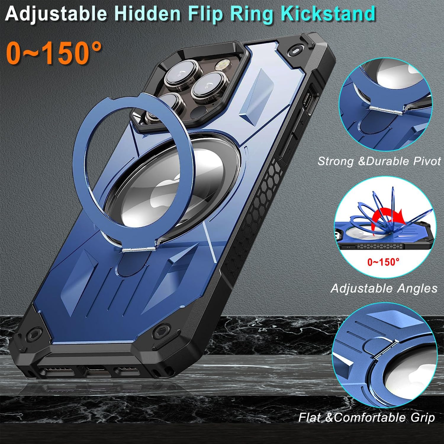 Funda MagSafe compatible con iPhone 14 Pro Max, soporte magnético plegable invisible, con anillo magnético, brillante de doble capa para iPhone 14