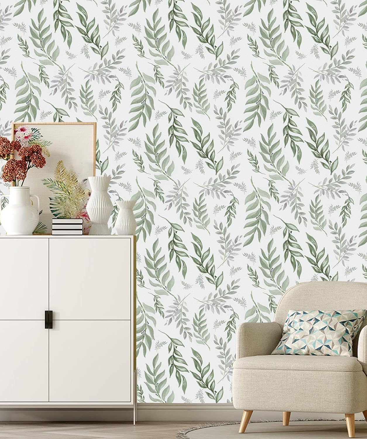Nuwallpaper – Papel tapiz autoadhesivo decorativo con hojas verdes modernas, diseño floral, papel de contacto, decorativo, extraíble, autoadhesivo,