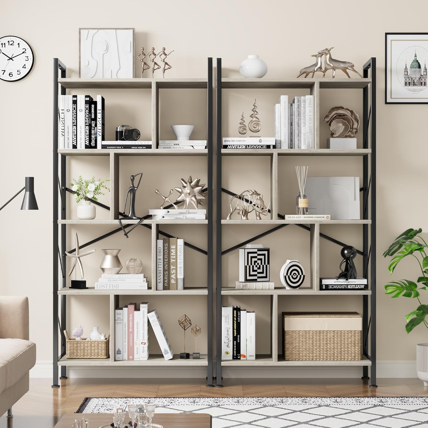IDEALHOUSE Estantería de 5 niveles con almacenamiento, estante industrial de 61 pulgadas de alto con estantes de exhibición abierta, estantería de 5