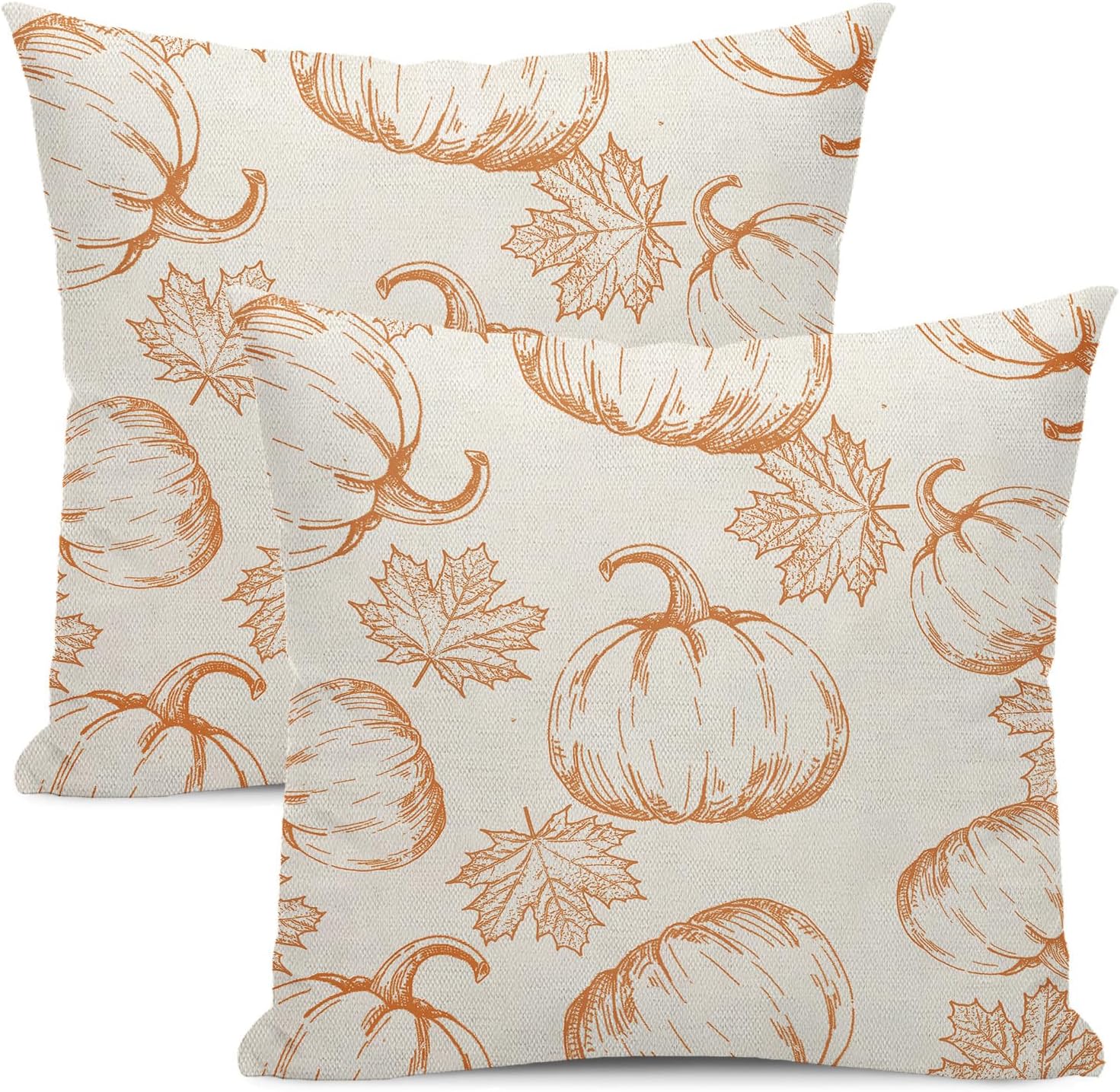Fundas de almohada decorativas de otoño de 20 x 20 pulgadas, juego de 2 fundas de almohada de otoño naranja calabaza hojas de arce para exteriores,