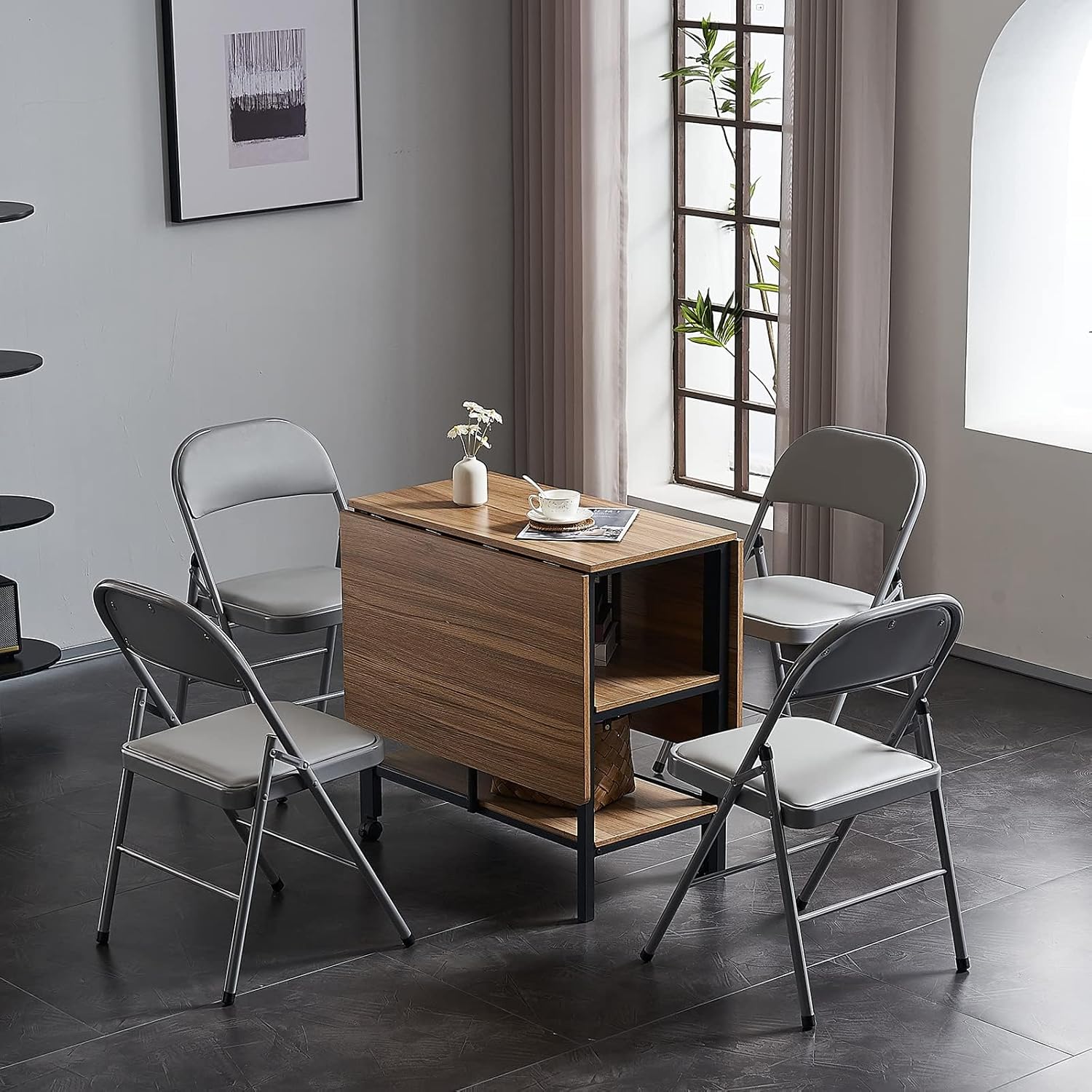 Karl home Paquete de 8 sillas plegables grises con asientos acolchados para exteriores e interiores, asiento comercial apilable portátil con marco