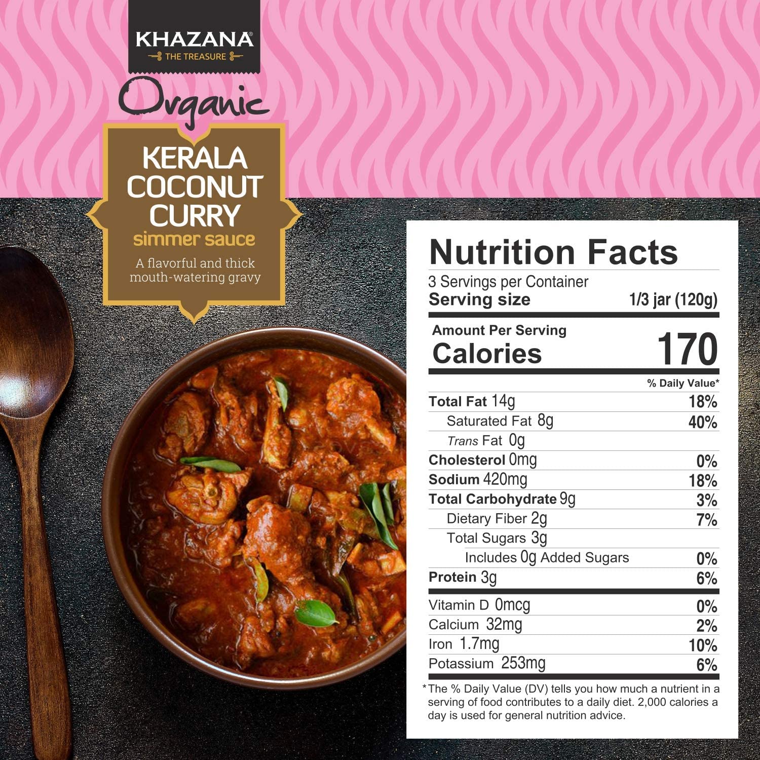Khazana Salsa india a fuego lento con curry de coco Kerala orgánica, tarros de 12.7 onzas, sin OMG, vegana, sin gluten, kosher, auténticas comidas