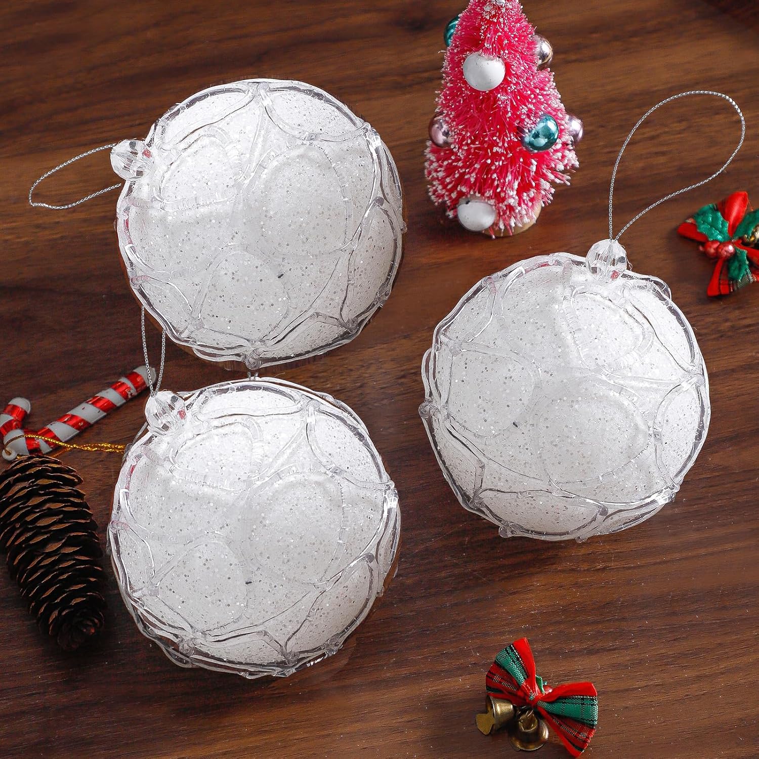 ZHANYIGY Adornos de bola de Navidad de 4.25 pulgadas, juego de 4 piezas de decoración de Navidad blancas, bolas de árbol para árboles de Navidad,
