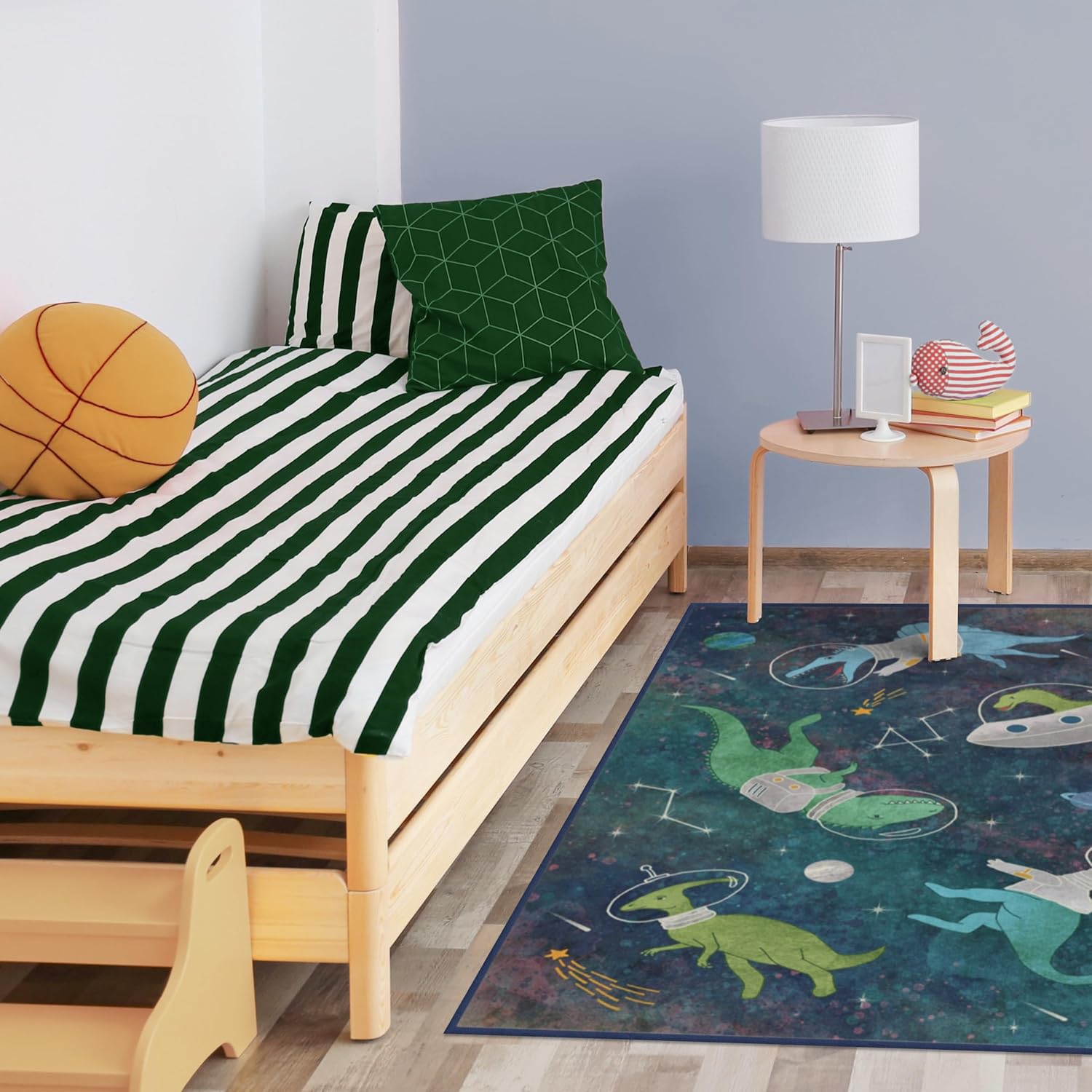 RUGGABLE Dinosaur Space – Alfombra lavable perfecta para niños, para guardería, sala de juegos, habitación de niños, apta para mascotas y niños,