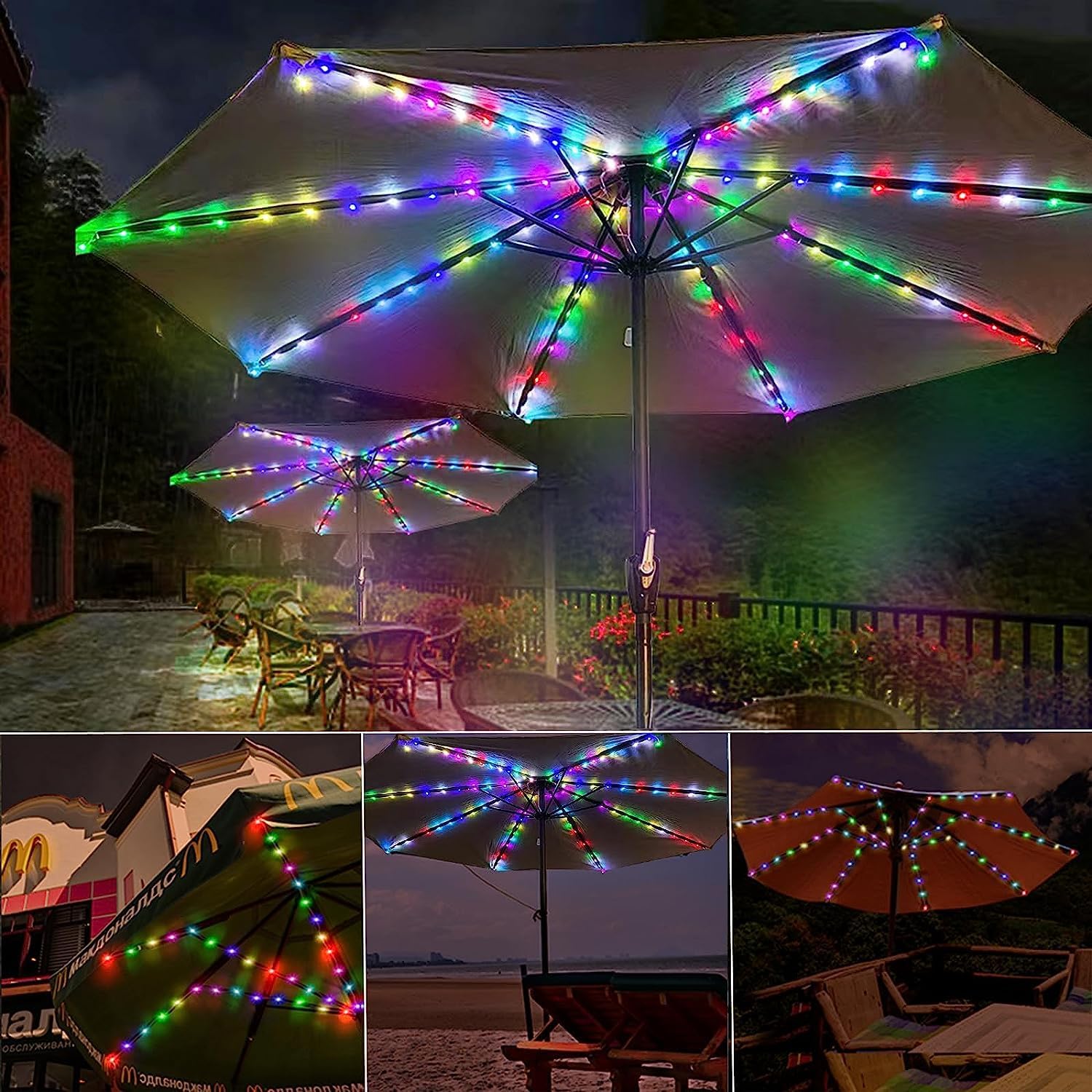 AMZSTAR Luz solar para sombrilla de patio con 8 modos de iluminación y control remoto LED inalámbrico para sombrilla de mesa, iluminación al aire