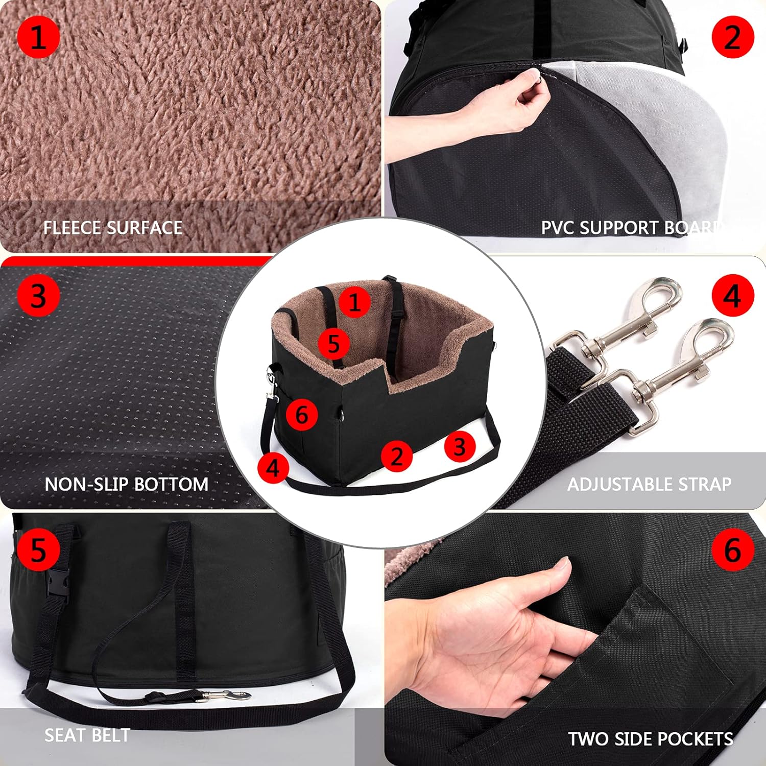 FAREYY Asiento elevador de perro elevado para perros pequeños, con bolsillo de almacenamiento y correa de seguridad con clip, asiento elevador de