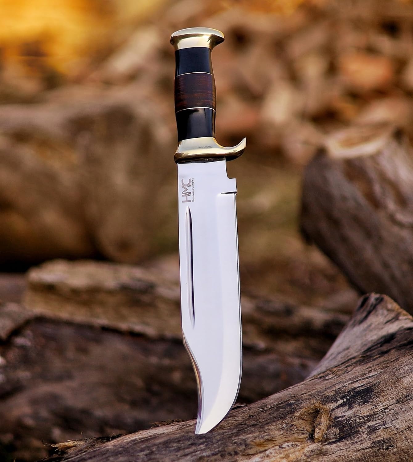 HMC – Cuchillo Bowie Dundee de cocodrilo grande hecho a mano de 15 pulgadas con funda de cuero, cuchillo Bowie de acero inoxidable D2 pulido espejo