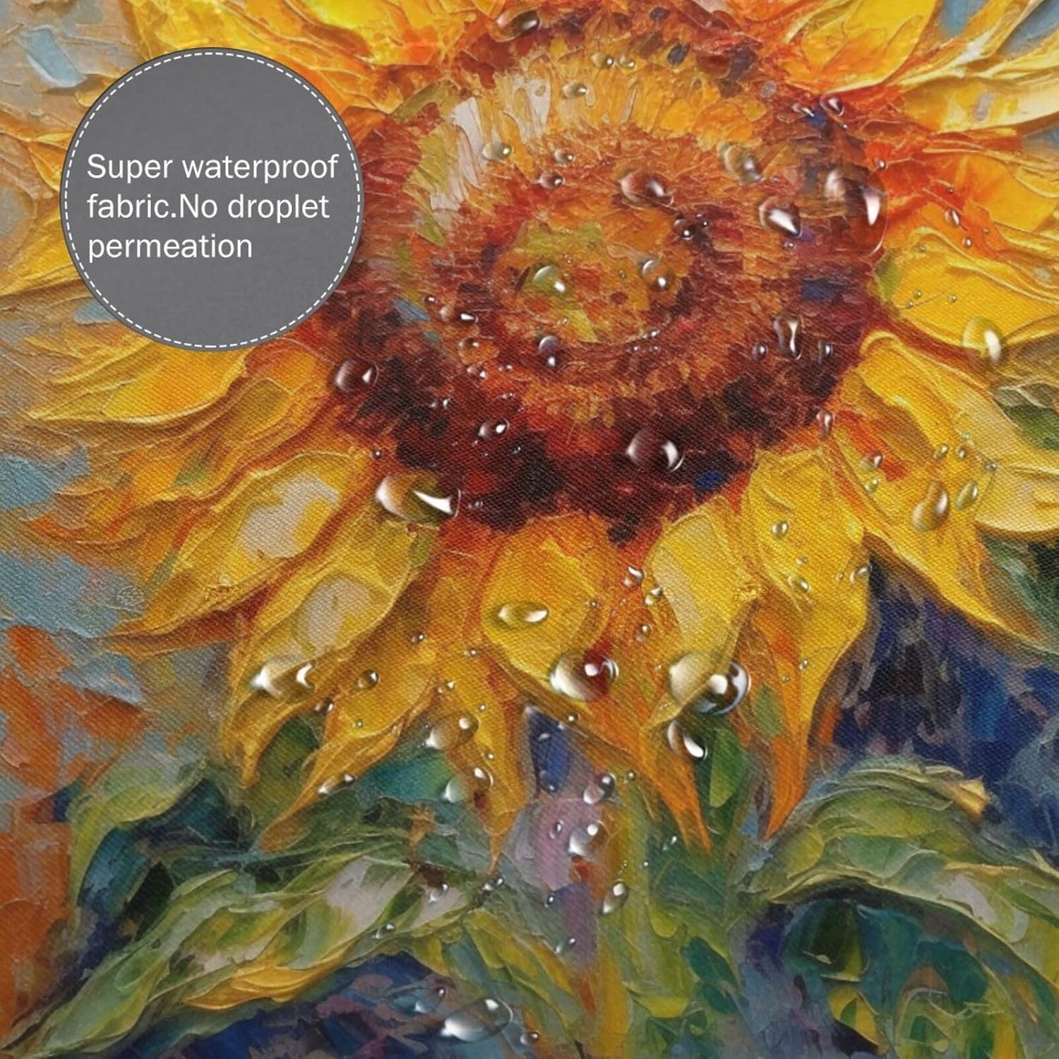 YLATY2395 – Cortina de ducha de girasol para baño, pintura al óleo, hojas verdes, flores, bohemio, tela amarilla abstracta, moderna, impermeable,