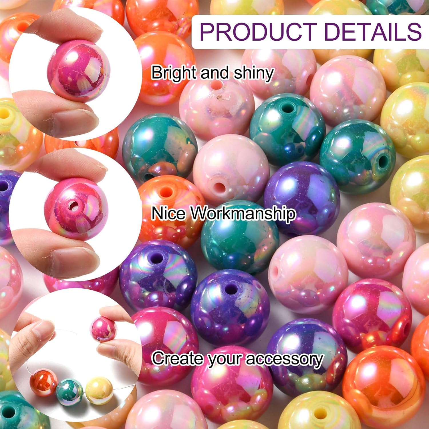 KitBeads 111 cuentas redondas redondas de goma de mascar de 0.787 pulgadas (0.787 in), cuentas acrílicas redondas AB coloridas para hacer joyas,