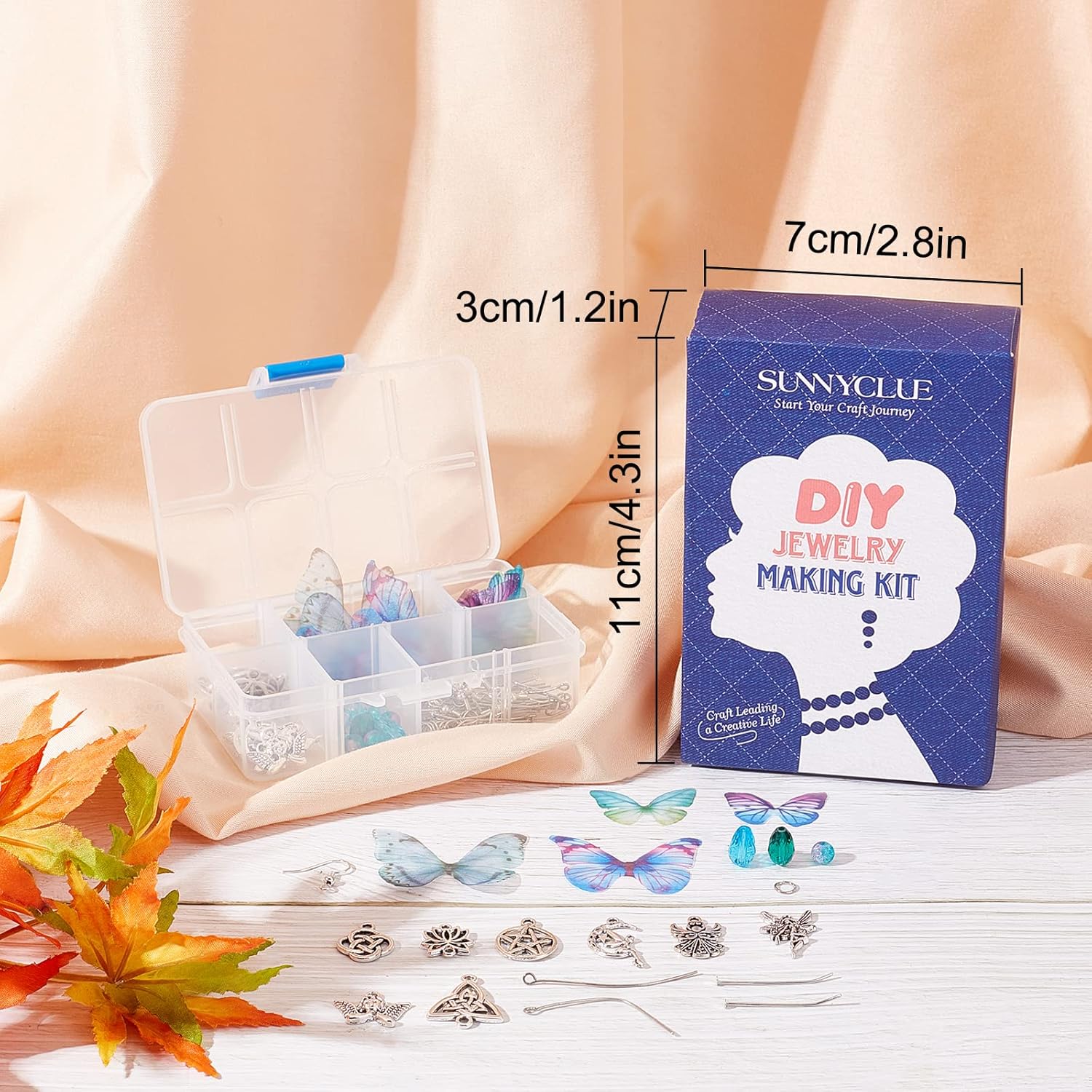 SUNNYCLUE 1 caja DIY 8 pares de aretes de ala de mariposa kits de fabricación de nudos de loto, dijes de resina epoxi de mariposa y cuentas de