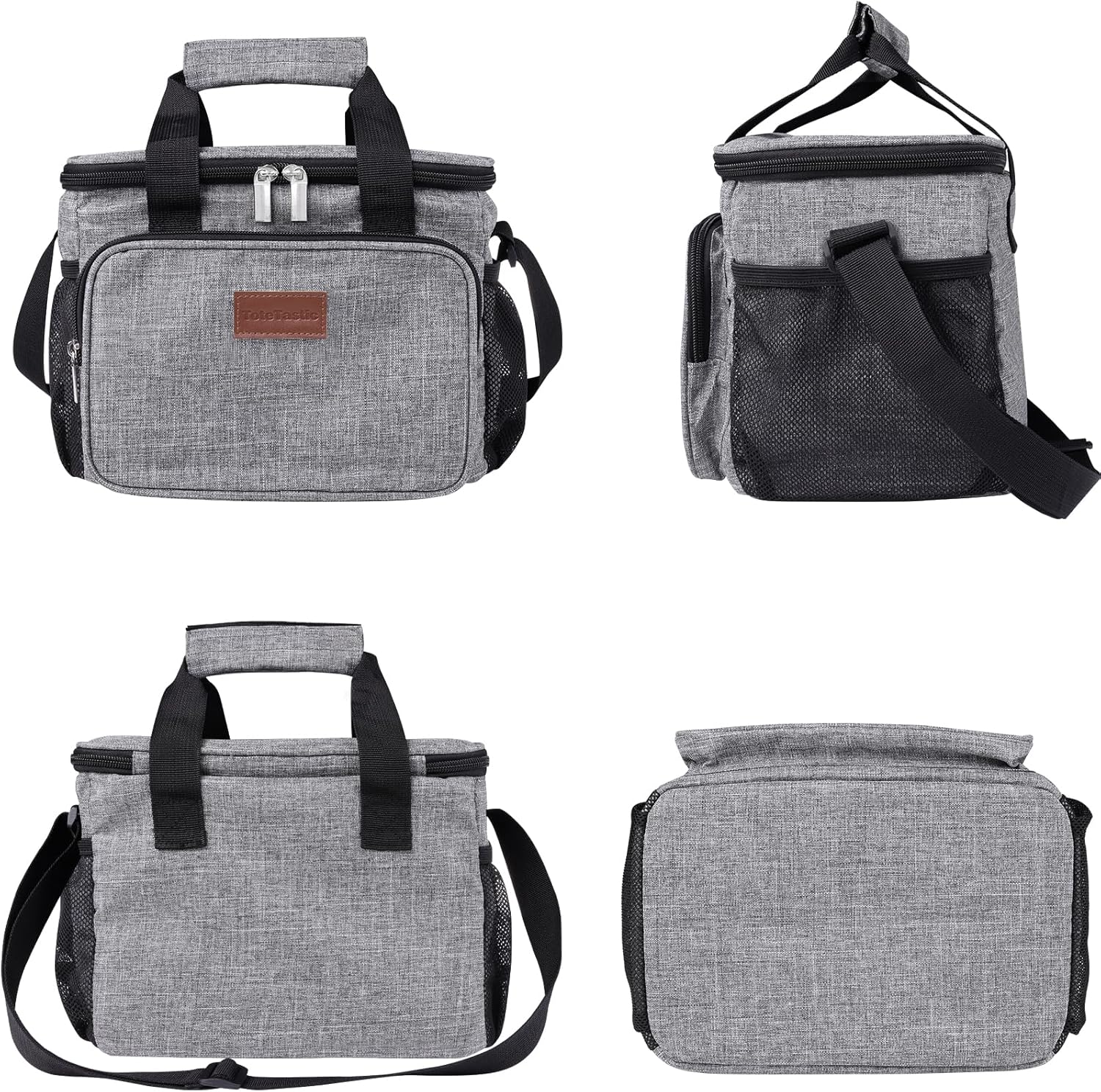 Lonchera reutilizable aislada para mujereshombres, bolsa de almuerzo a prueba de fugas con correa ajustable para el hombro, bolsillo frontal con