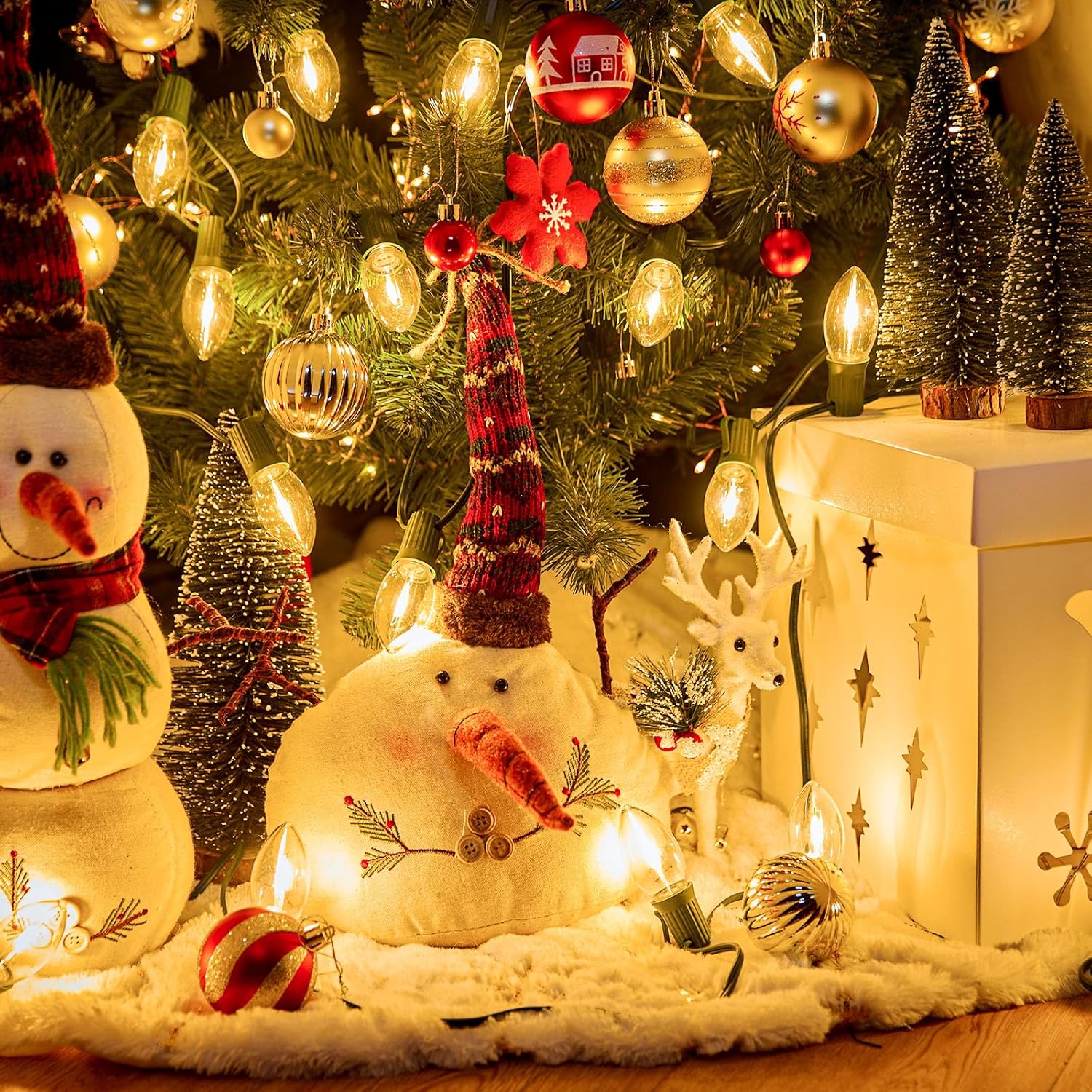 Brightown Paquete de 50 bombillas LED C9 de Navidad, bombillas LED C9 inastillables de plástico transparente, repuesto para luces de cadena de
