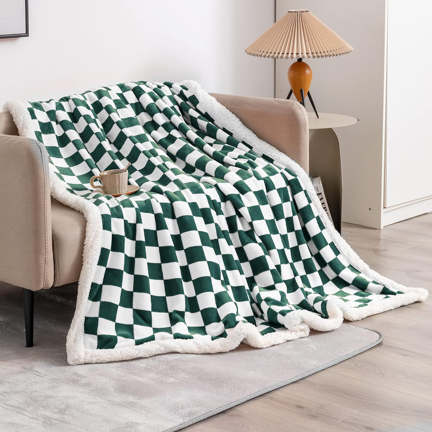 LOMAO Manta Sherpa de vellón con patrón a cuadros, suave, gruesa manta para sofá y cama, lujosa, cálida y acogedora para todas las estaciones