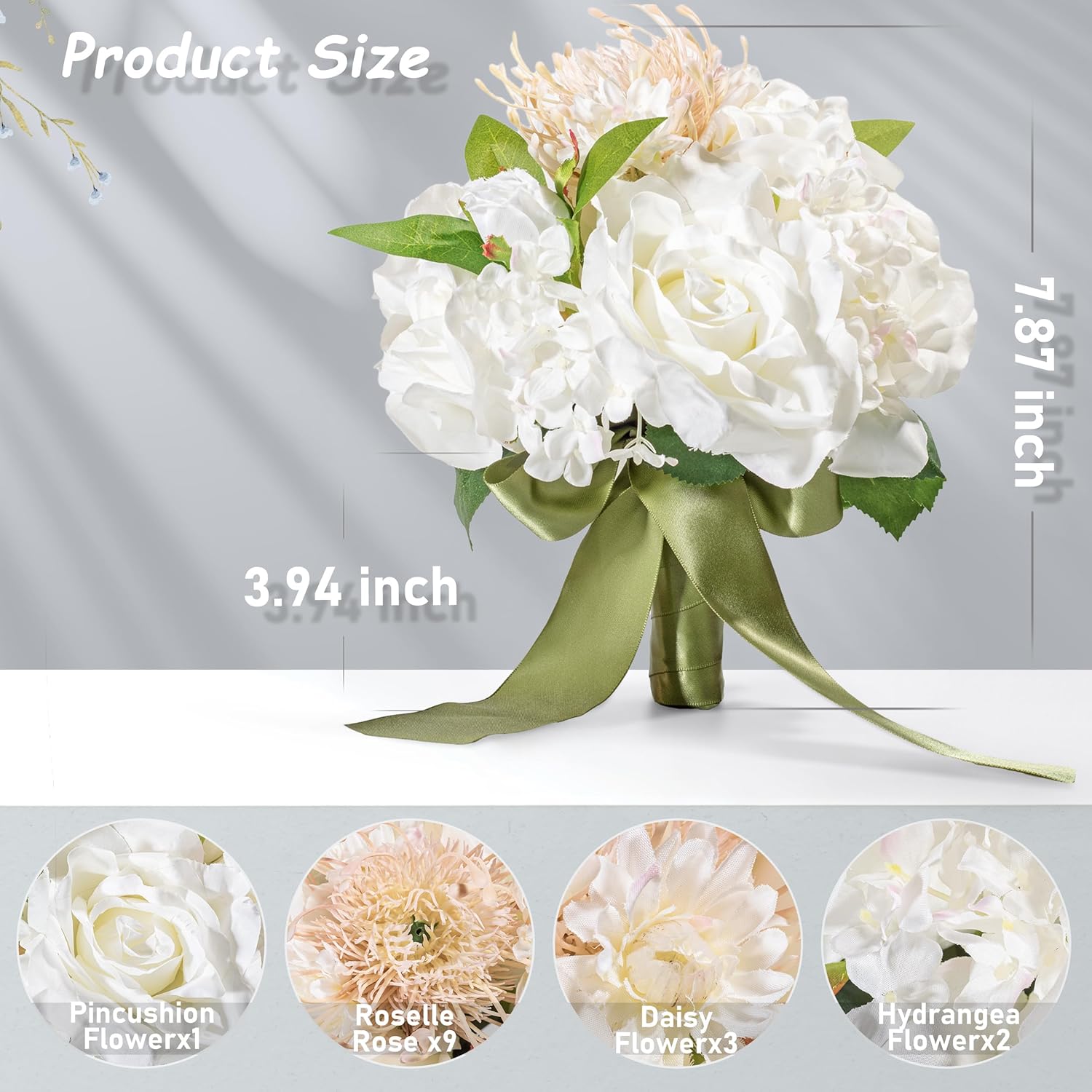 VoKaSar Flor falsa de rosa blanca artificial con luces, ramo de dama de honor de novia de 8.2 pulgadas, luz nocturna para sala de estar, dormitorio,