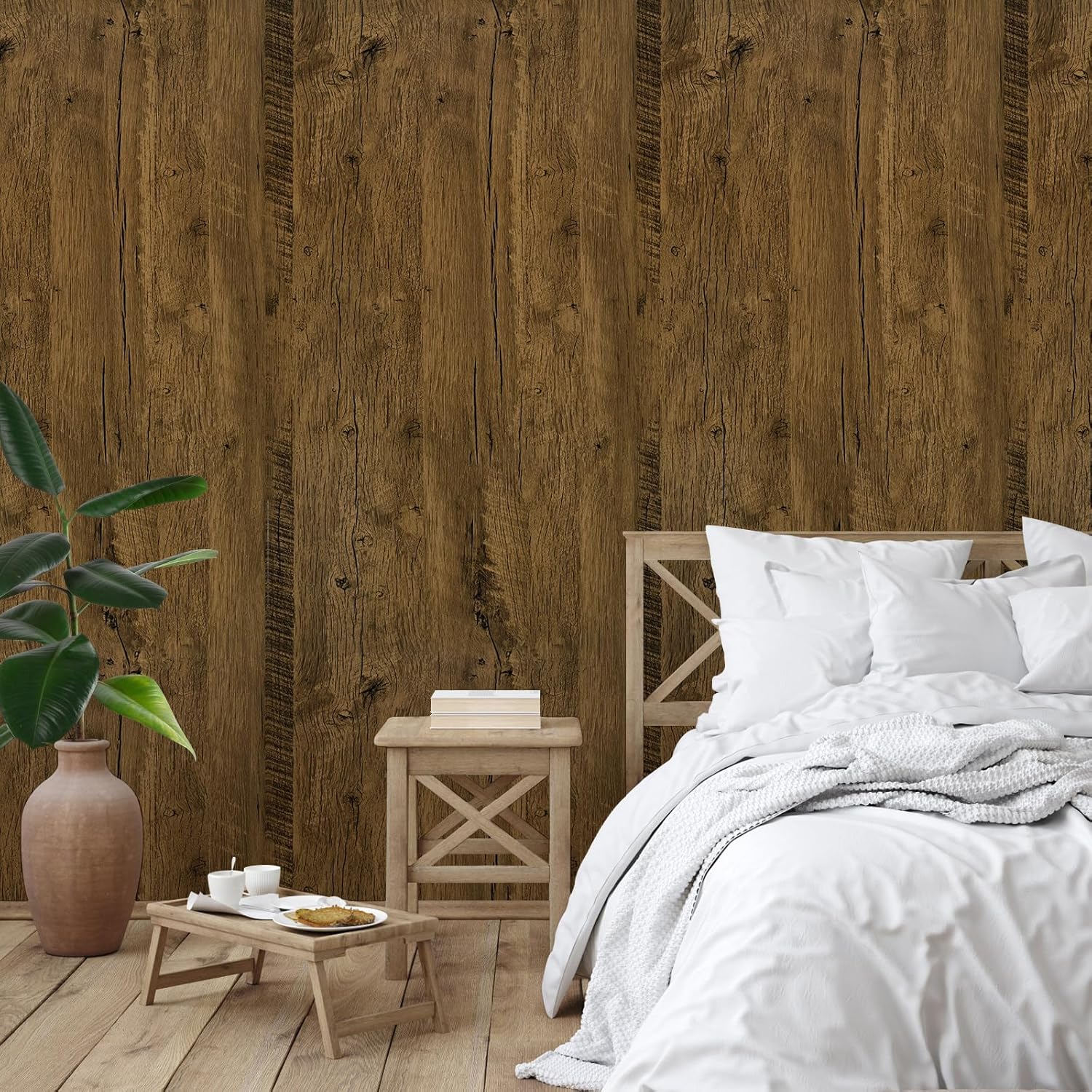 WENMER Papel de contacto de madera de 23.6 x 197 pulgadas, papel tapiz de madera marrón, autoadhesivo, extraíble, envoltura de vinilo de madera,