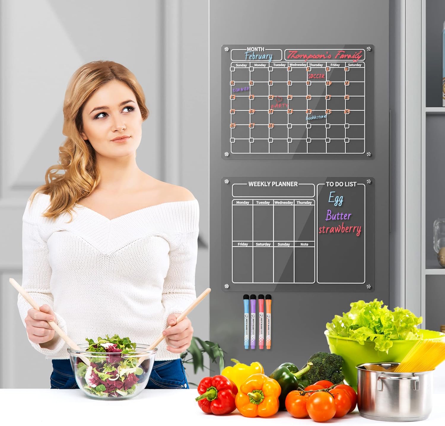 GOLIFE Calendario acrílico magnético para refrigerador, calendario de pizarra de borrado en seco para refrigerador, planificador reutilizable,