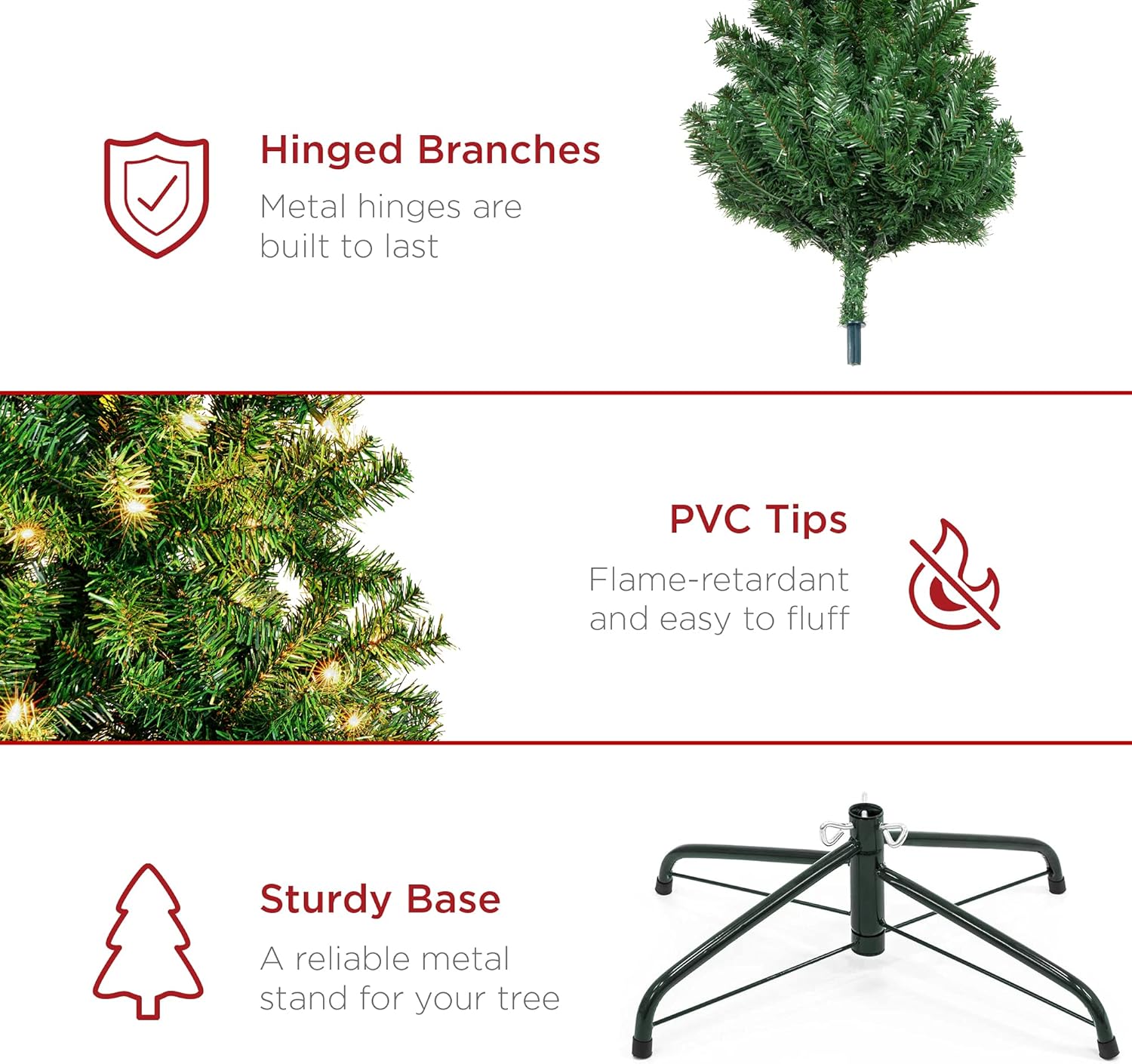 Best Choice Products Árbol de Navidad artificial preiluminado de 6 pies con bisagras para el hogar, oficina, decoración de fiesta con 1,000 puntas