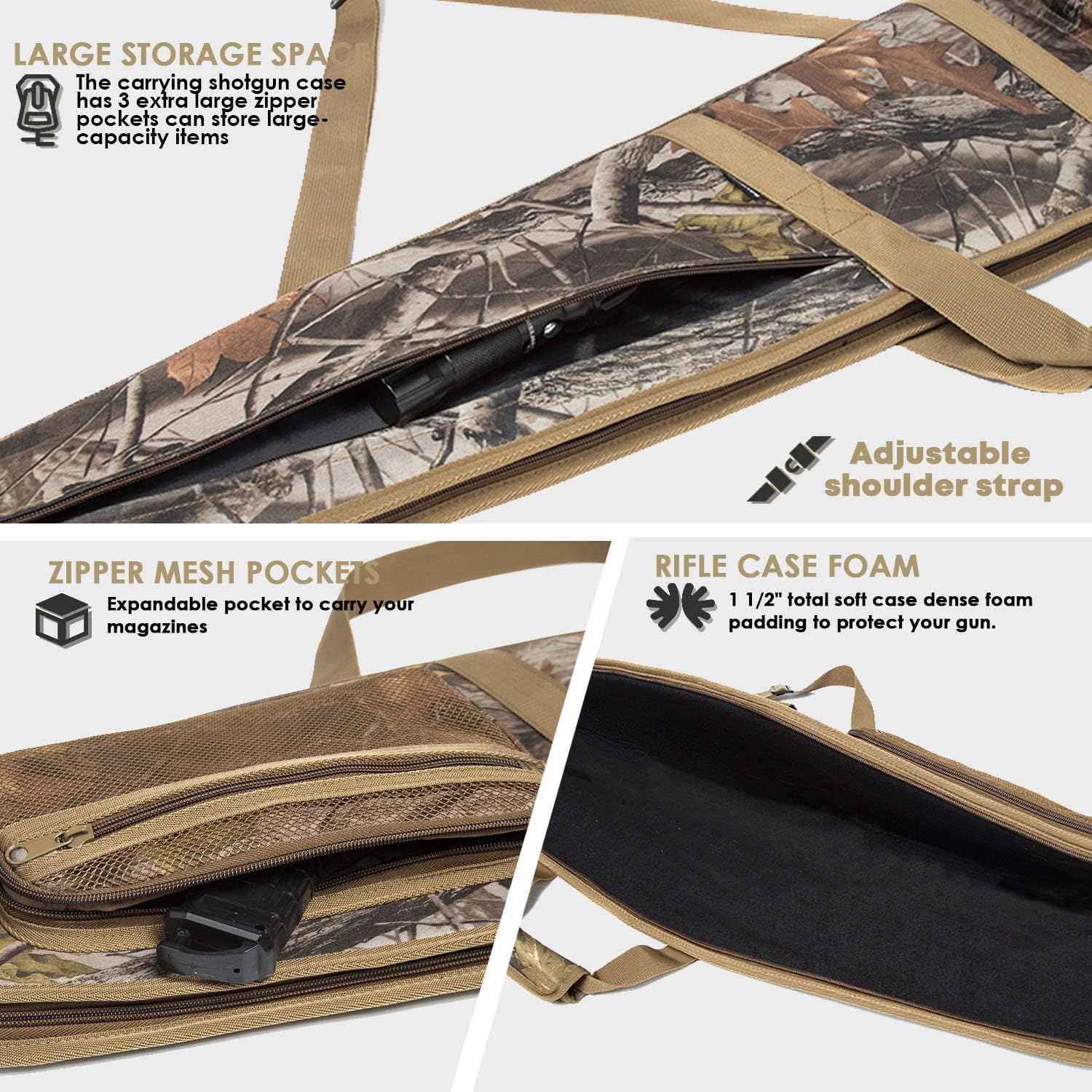 Funda suave para rifle  Bolsa de transporte resistente al agua para rifles de alcance con 3 bolsillos para accesorios, correa de hombro ajustable,