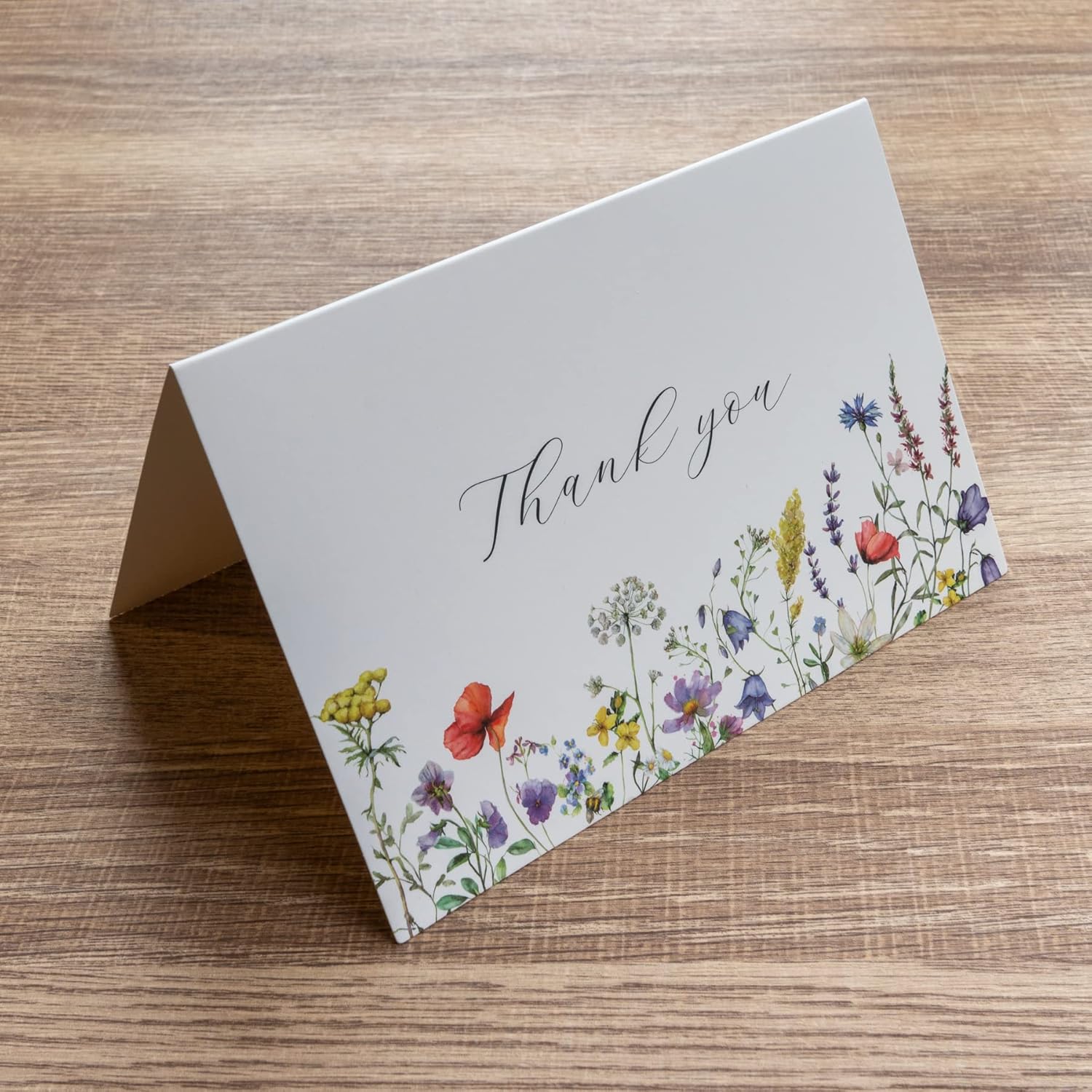 Tarjetas de agradecimiento florales de verano 4 x 6 con sobres (paquete de 20 sobres a granel) a juego, flores silvestres, bodas, notas en blanco