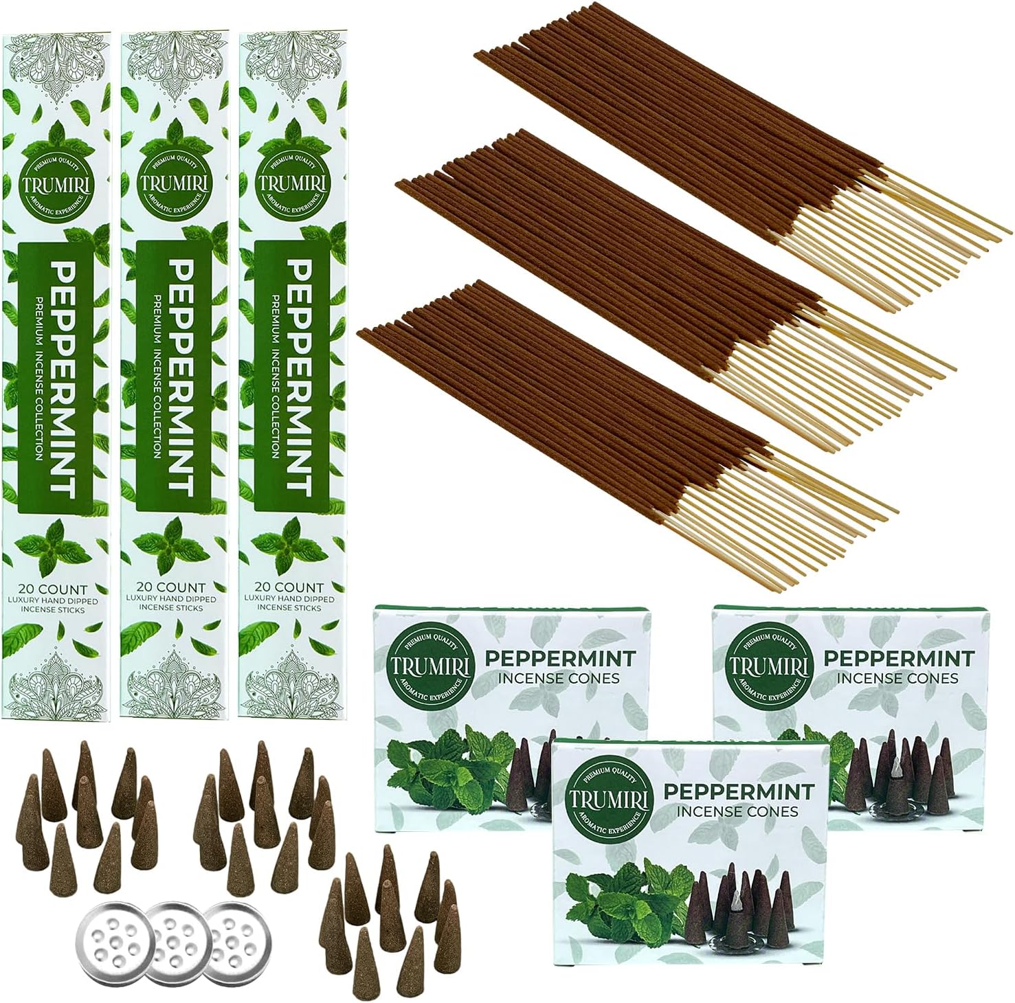 Paquete combinado de palitos de incienso de menta y conos de incienso, 60 varillas de incienso + 30 conos de insencia, incienso perfumados, insents