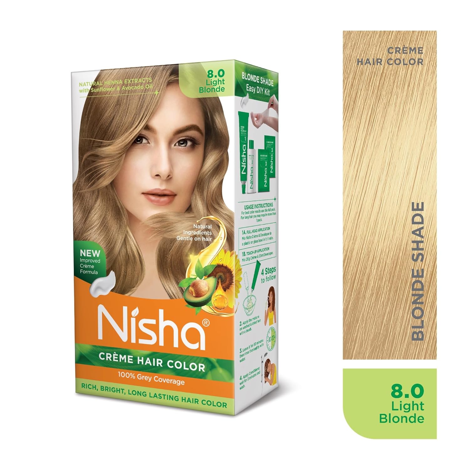 Nisha Creme – Tinte permanente para el cabello, 100 % cobertura de canas, fácil de aplicar, coloración del cabello de larga duración para un
