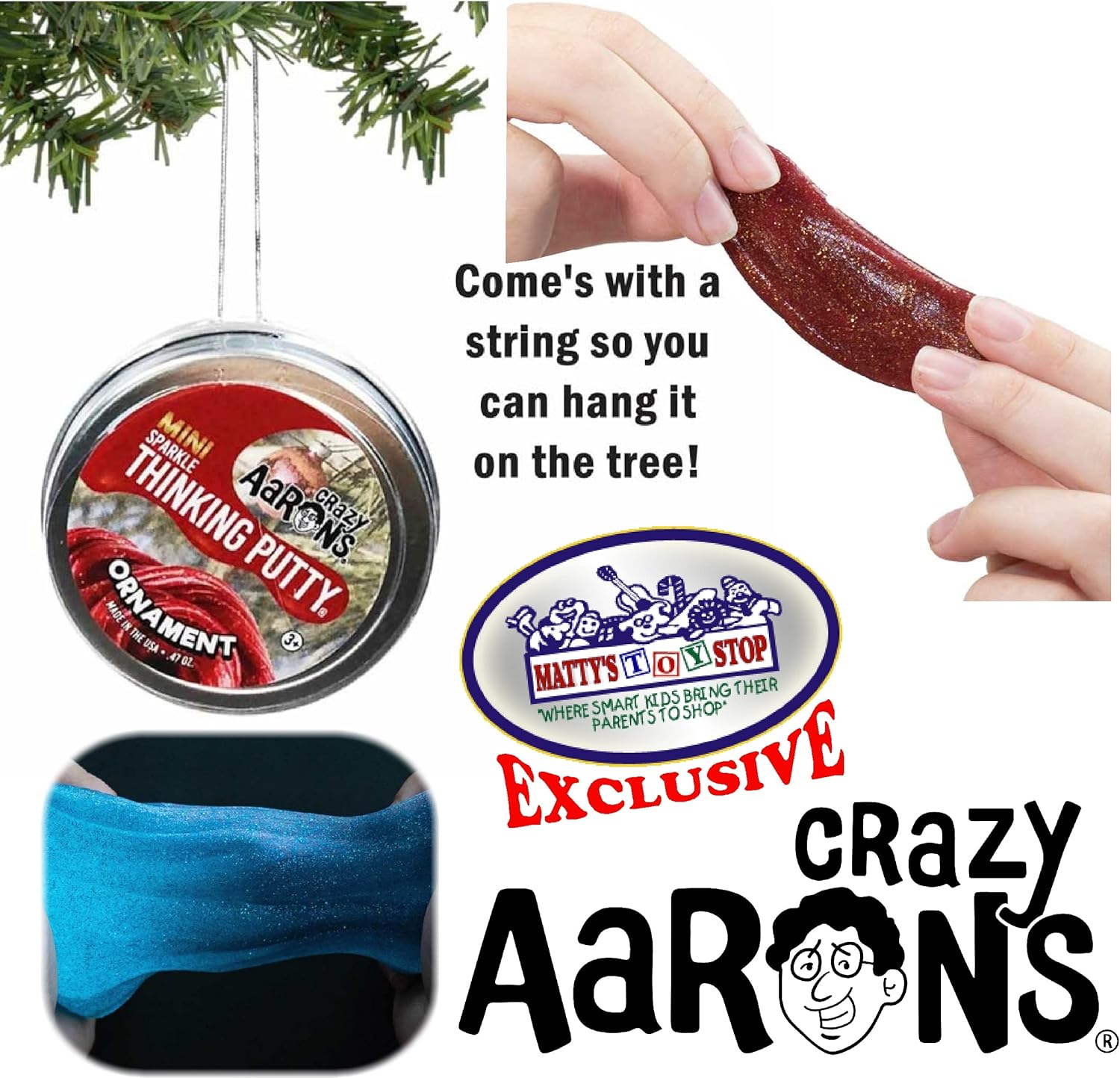 Crazy Aaron’s Putty Mini Tins Holiday (Navidad) Juego de trío con cabina de invierno, adorno y Let it Glow – Paquete de 3 (0.47 onzas cada uno)