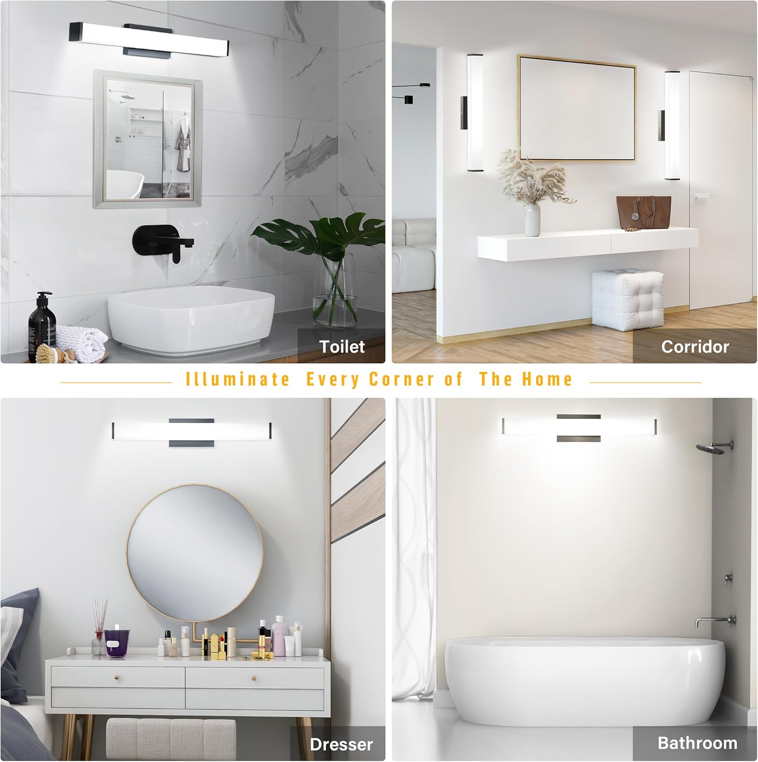 Lámparas de tocador de 16 pulgadas, 20 W, 2000 lm regulables para baño