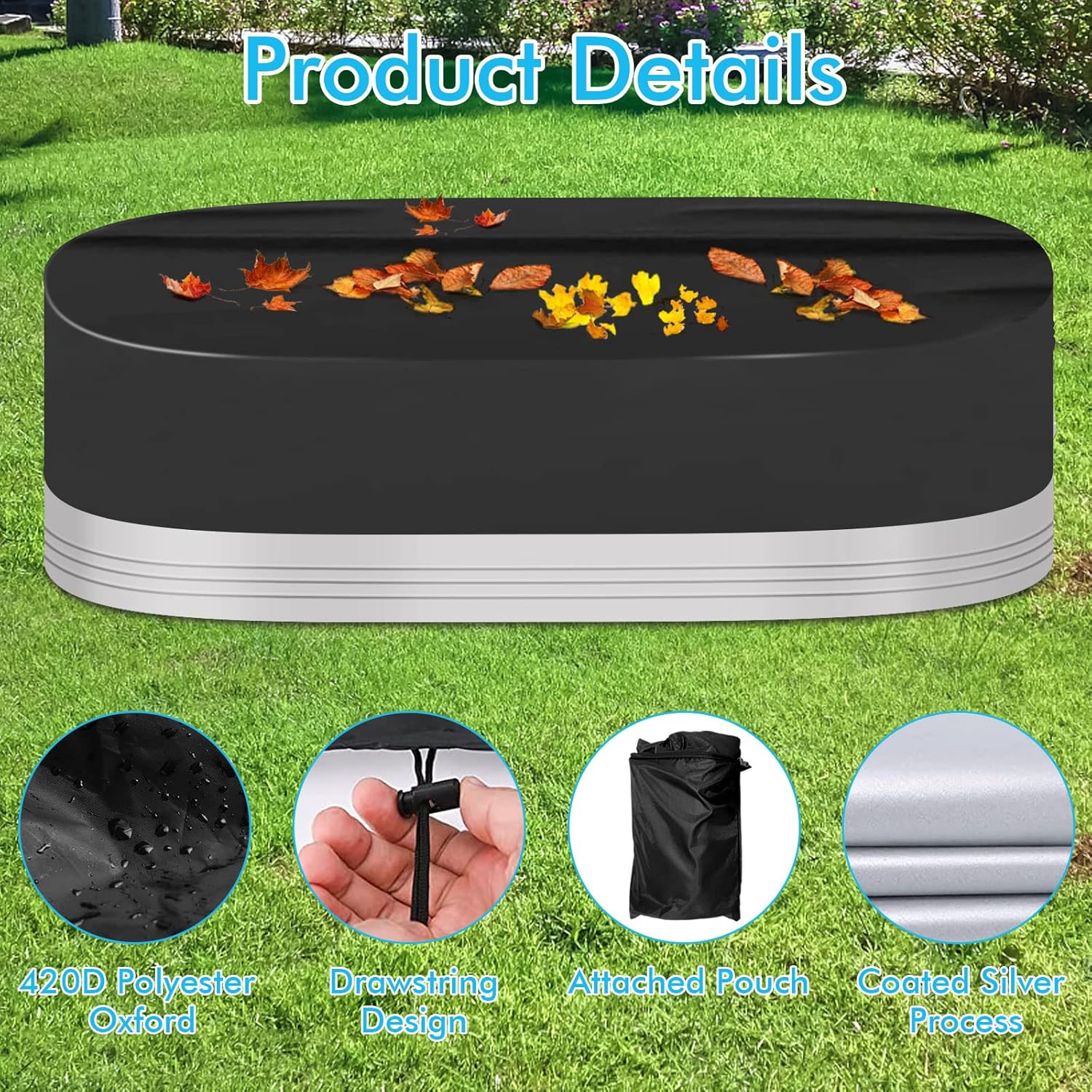 Cubierta ovalada para piscina de 8 pies, poliéster Oxford resistente al agua 420D, tanque de stock de extremo redondo, cubierta de piscina para