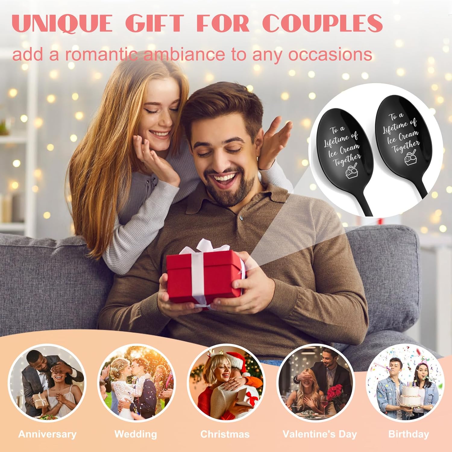 Regalos de aniversario de boda para parejas, regalos para parejas, cuchara de helado personalizada, cumpleaños, Navidad, día de San Valentín,
